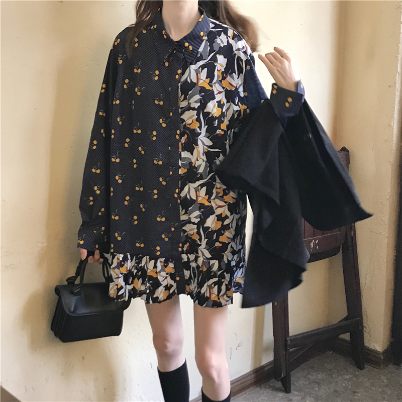 シャツワンピ 個性的 花柄 ミニワンピ かわいい レトロ 韓国ファッション 363 Sweetly