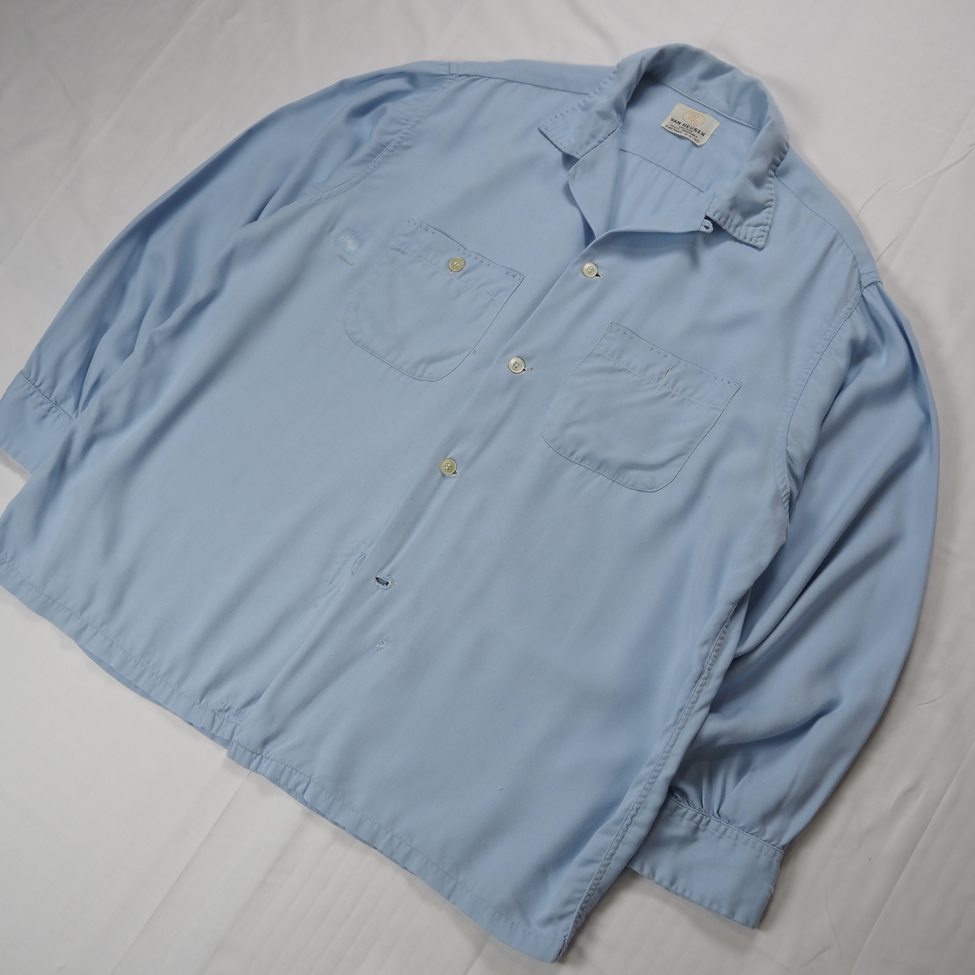 50’s-60’s Van Heusen レーヨンシャツ Lサイズ ライトブルー の画像 3