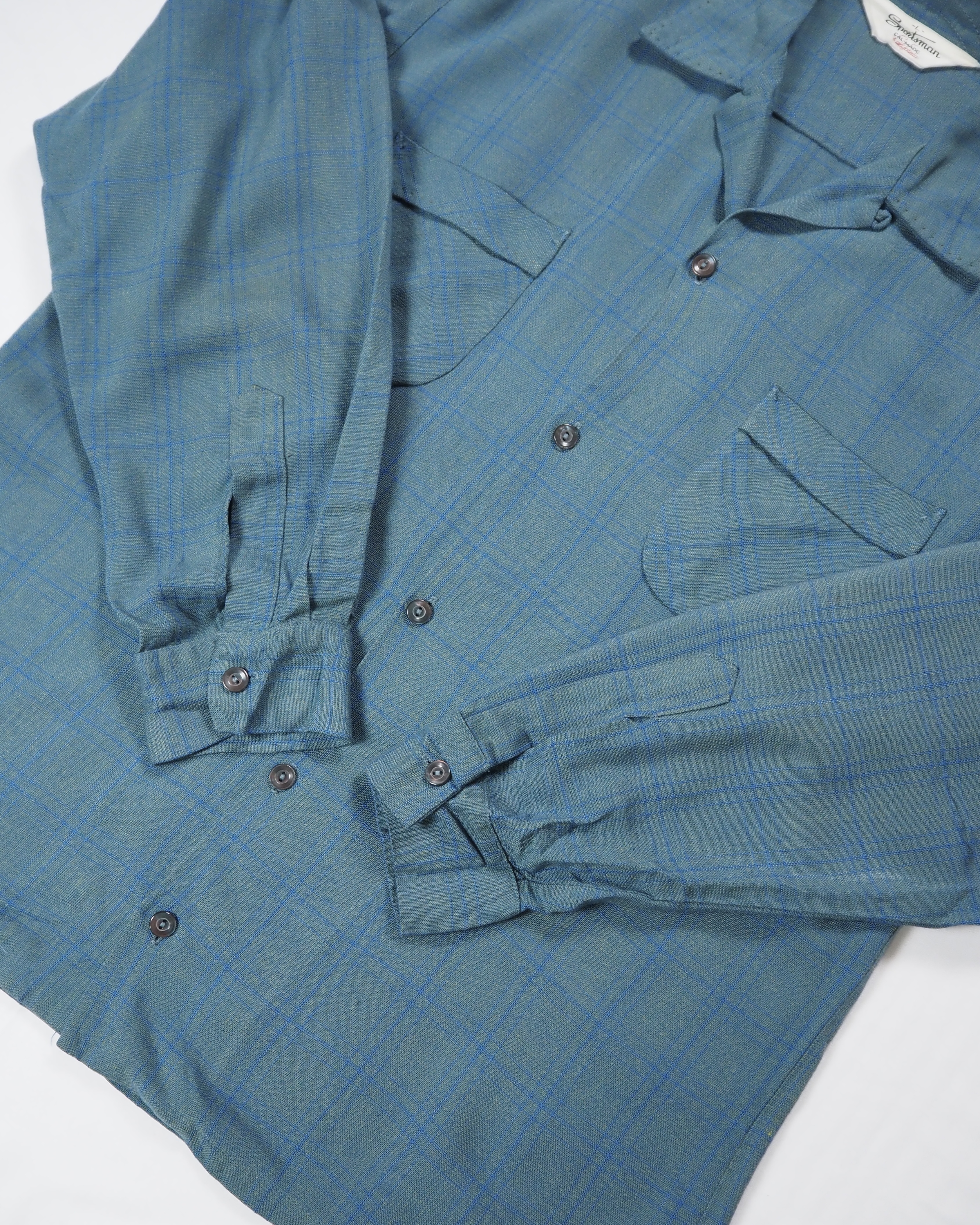 50’s Sportsman レーヨンシャツ ブルー Lサイズ の画像 8