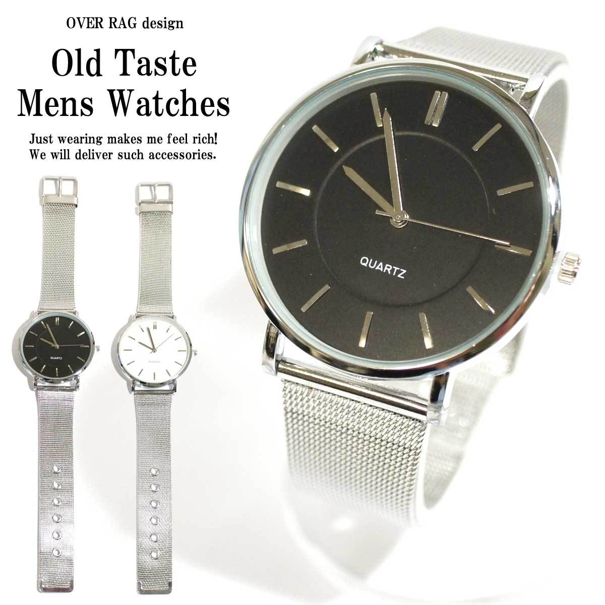 メンズウォッチ メンズ 時計 レトロ感がいい感じ オールドテイストウォッチ 腕時計 ブレスレット カジュアル時計 メンズ時計 ビッグフェイス時計 メタル ブレスレット 18 Overrag
