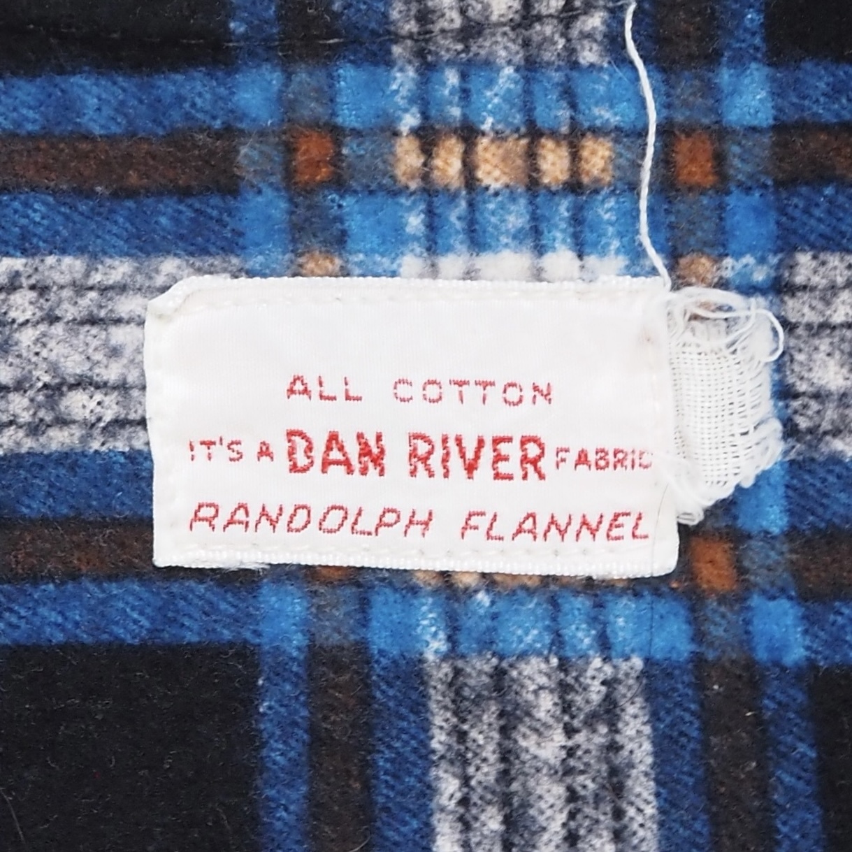 60’s Dan River Fabric プリントネル ブルー×ブラック  Mサイズ程度 の画像 9