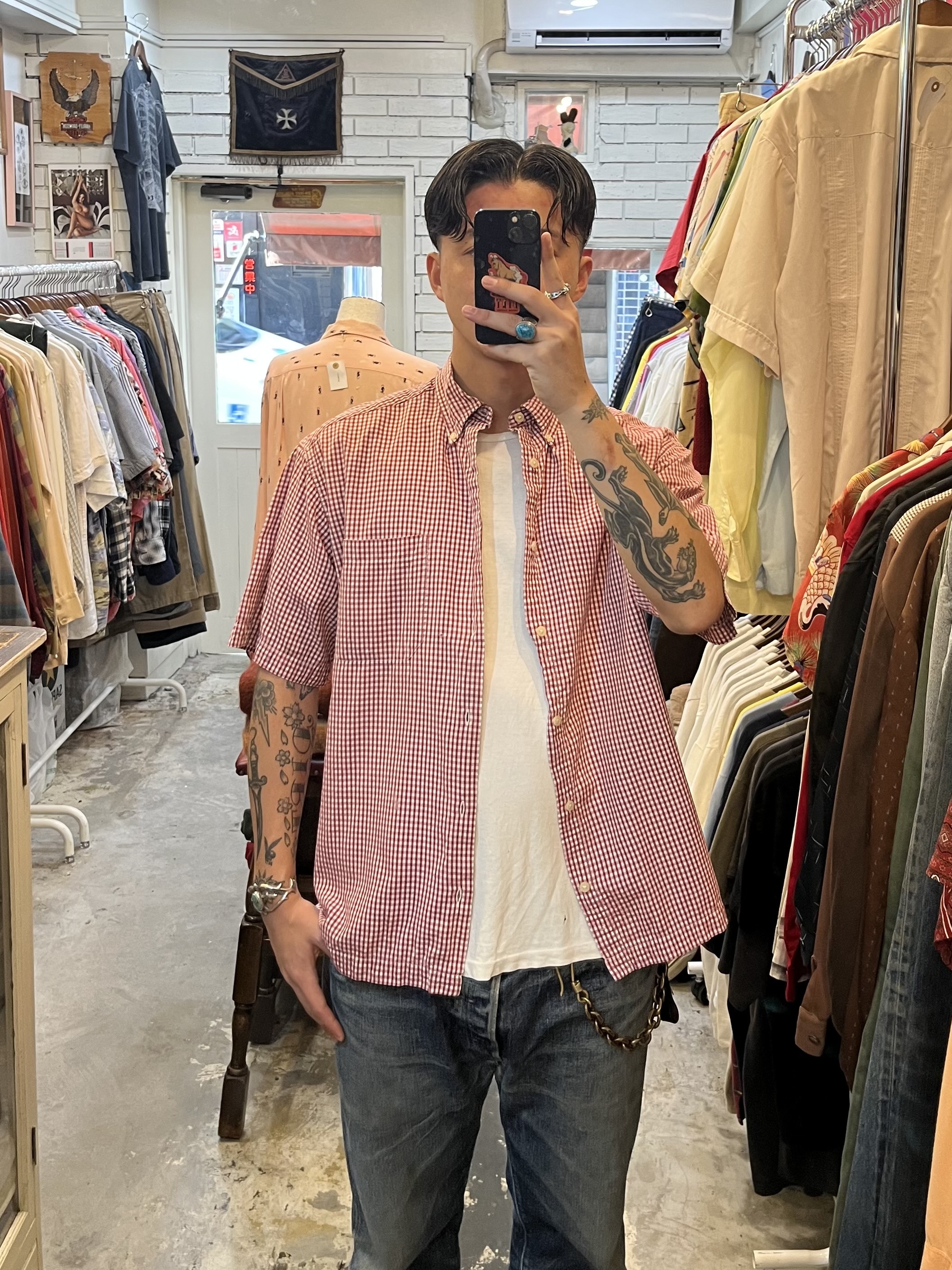 90’s Dockers 半袖コットンシャツ ギンガムチェック Mサイズ レッド の画像 3