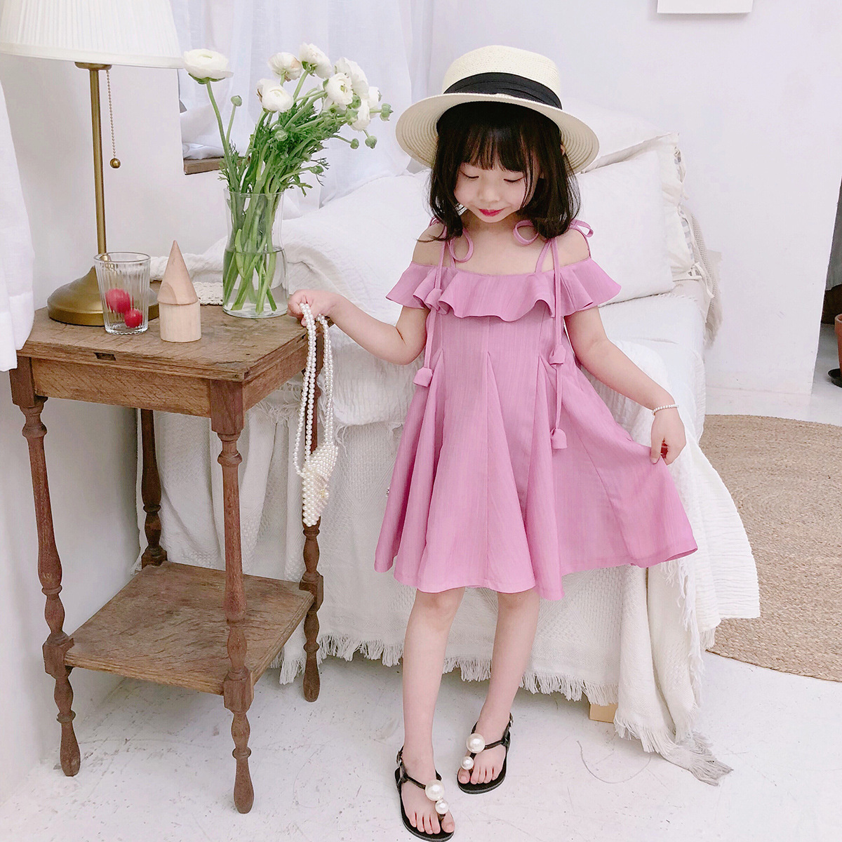 可愛い 女の子ワンピース 子どもドレス 子供服装 ステージ 舞台衣装 誕生日プレゼント ワンピース パープルピンク 90cm 100cm 110cm 1cm 130cm Dresszone