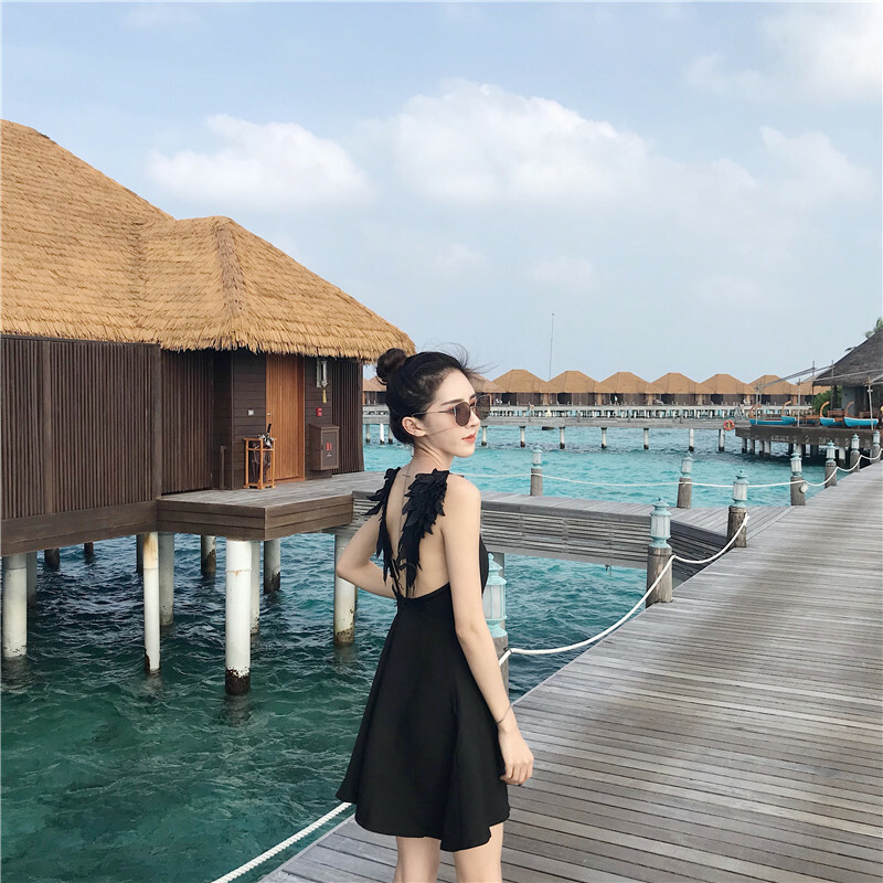 水着 ワンピース ワンピース水着 Vネック ビーチスカート エンジェル カジュアル 健康的 ホワイト リゾート プール 海 バカンス Db0028 Dbstyle 海外アパレル 韓国ファッション