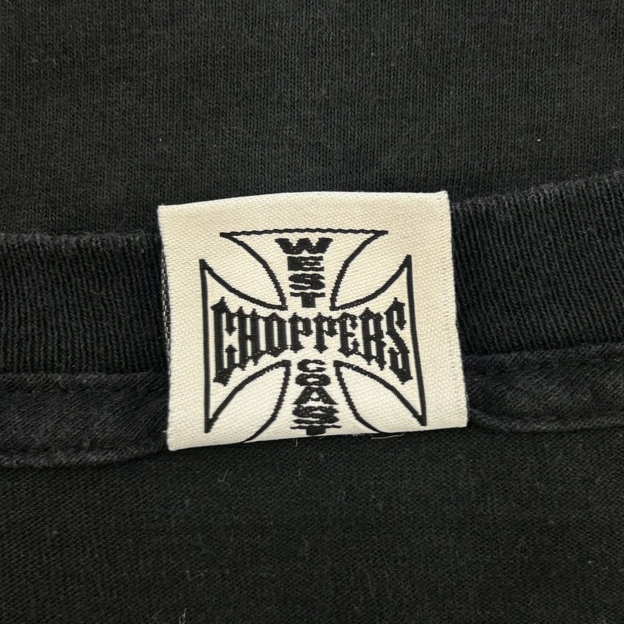 00s WEST COAST CHOPPERS ウエストコーストチョッパーズ アイアンクロス ロゴプリントTシャツ ブラック ヴィンテージ 古着 バイカーT XL の画像 4