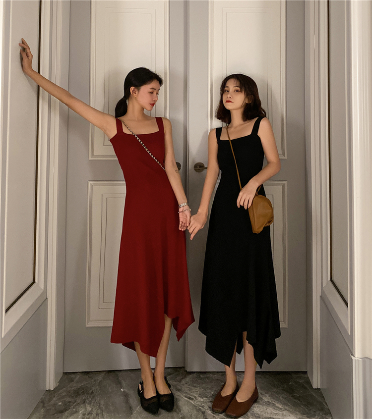 シンプルノースリーブワンピース ミモレ ミディ 大人カジュアル パーティー イベント 結婚式 お揃い レディース 2色 Macaron