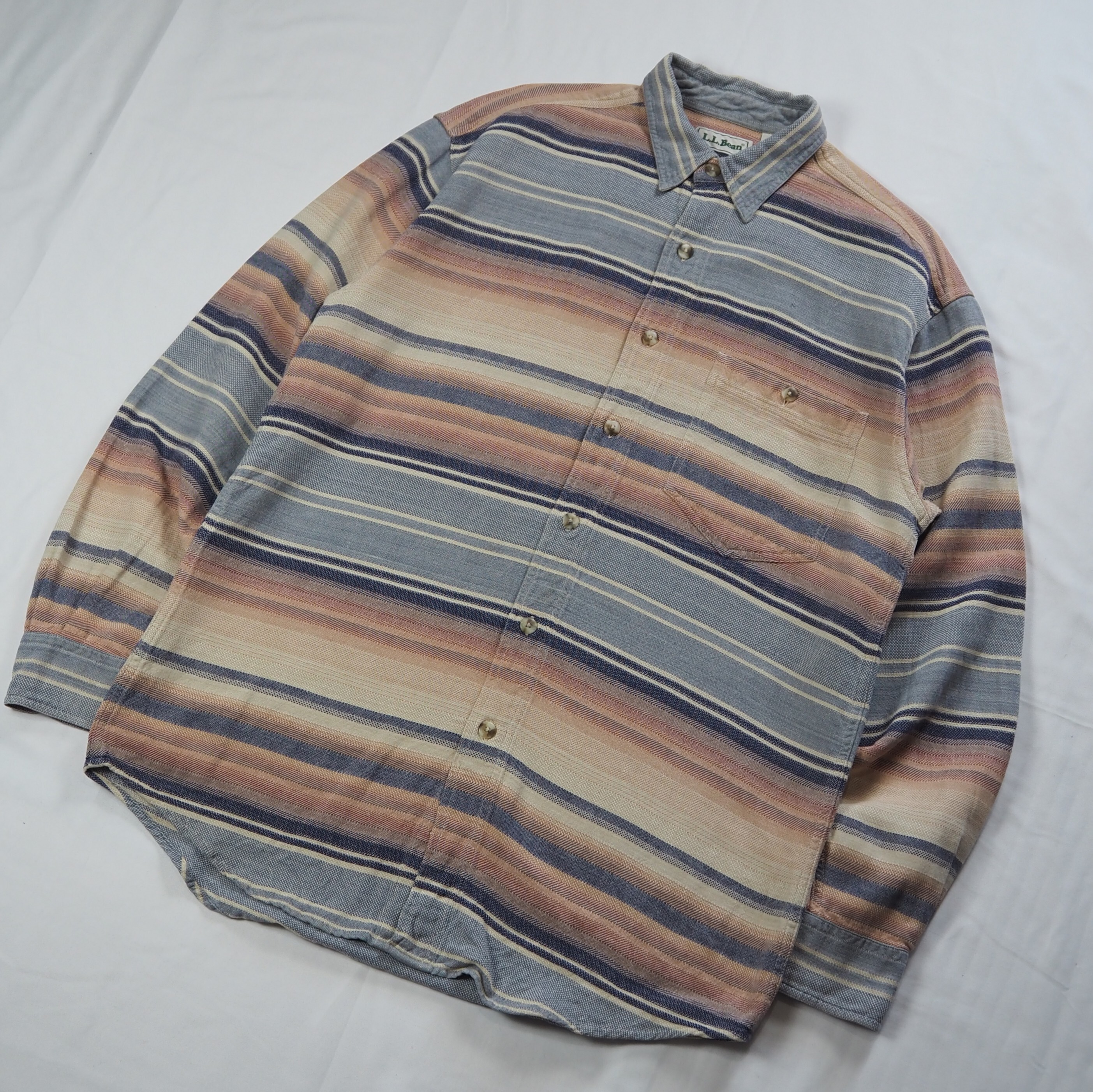 90's L.L. Bean ネルシャツ Mサイズ ボーダー の画像 2