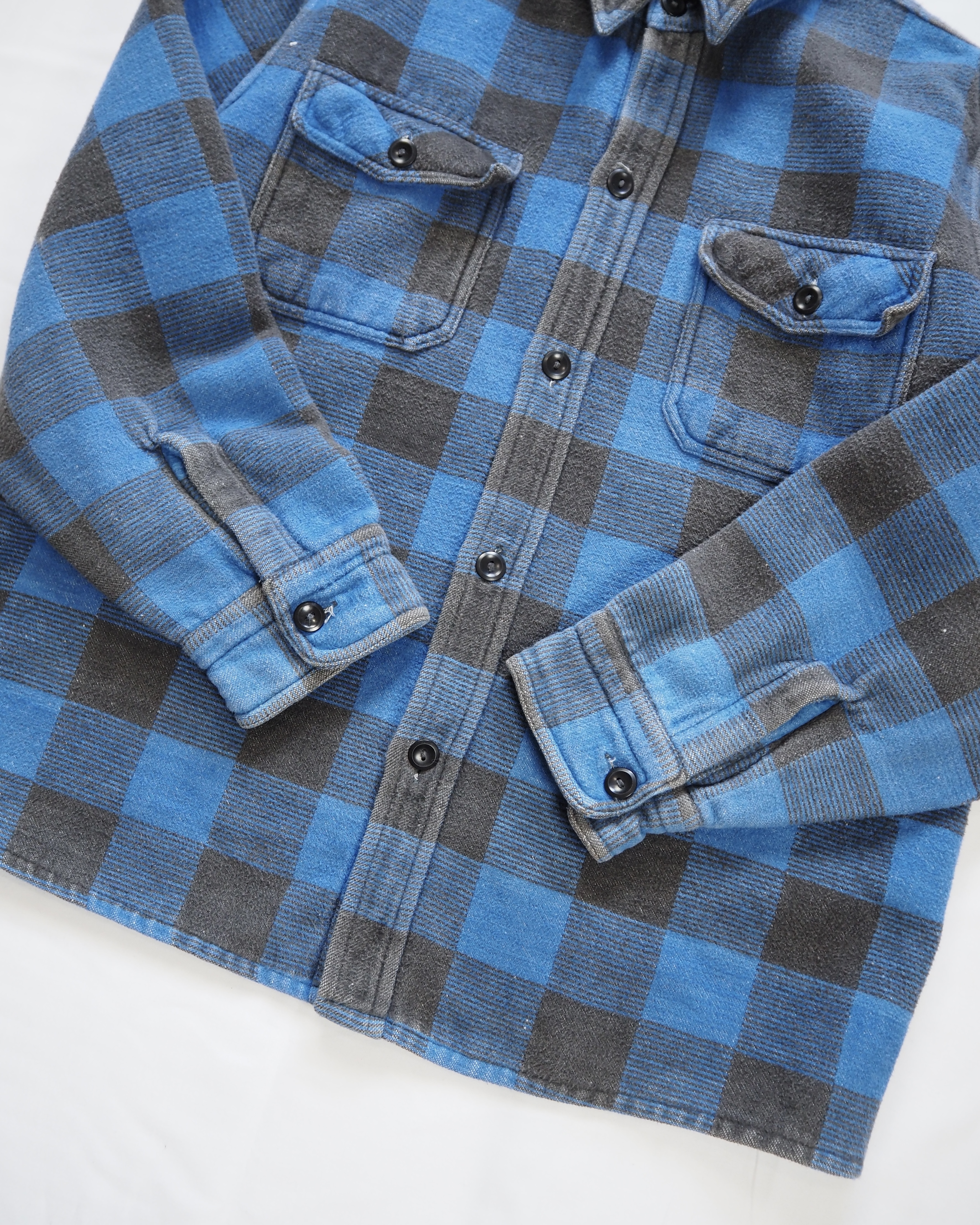 【5/6(水) 20:00入荷】60’s ヘヴィネル ブルー×ブラック ブロックチェック ボックスシルエット の画像 3