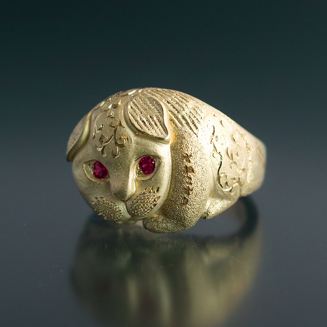 受注制作|犬? 猫? 妖怪指輪 『 すねこすり 』 10金イエローゴールド*ルビー