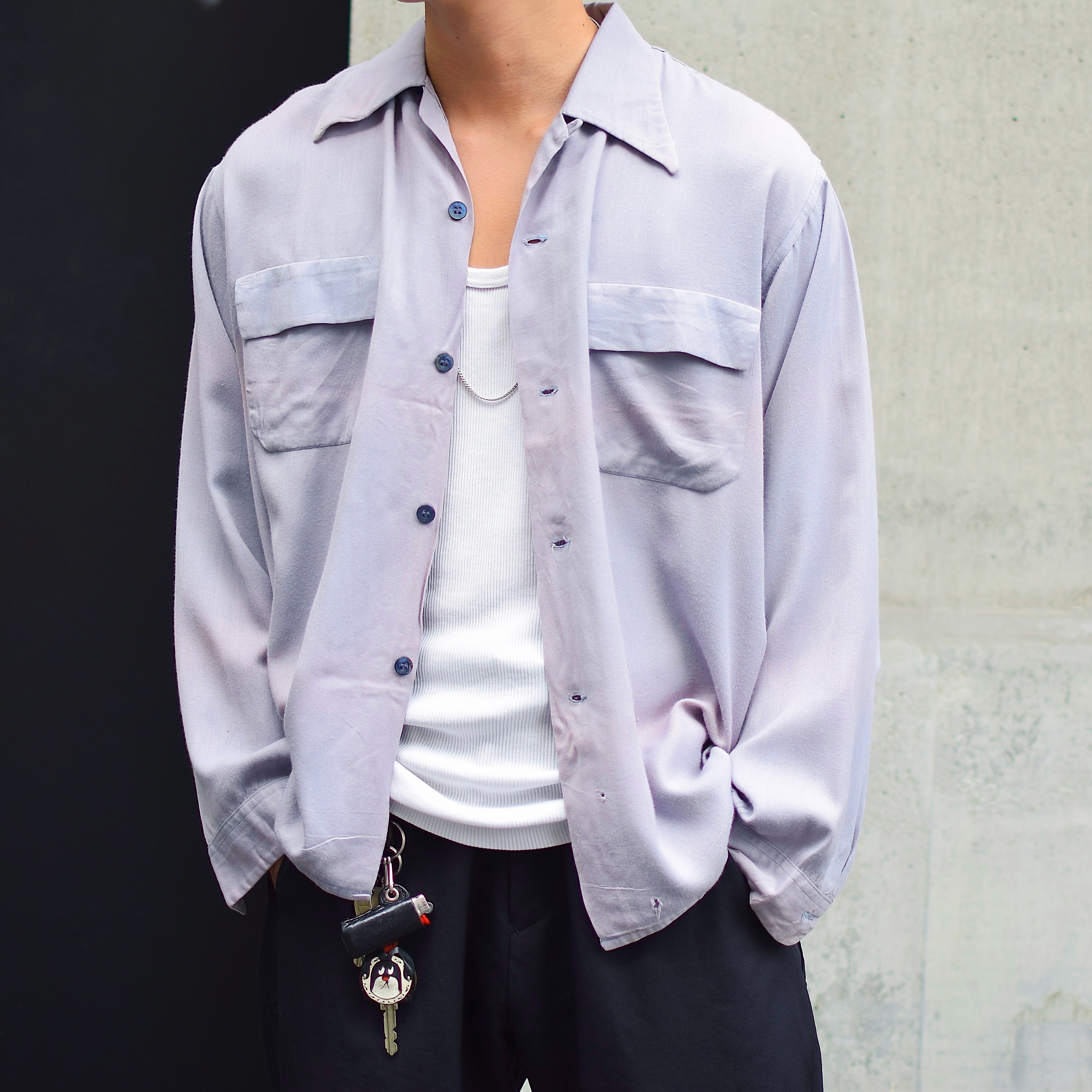 Vintage 40's【SPORTOP】Open Collar Rayon Gabardine Shirt の画像 3