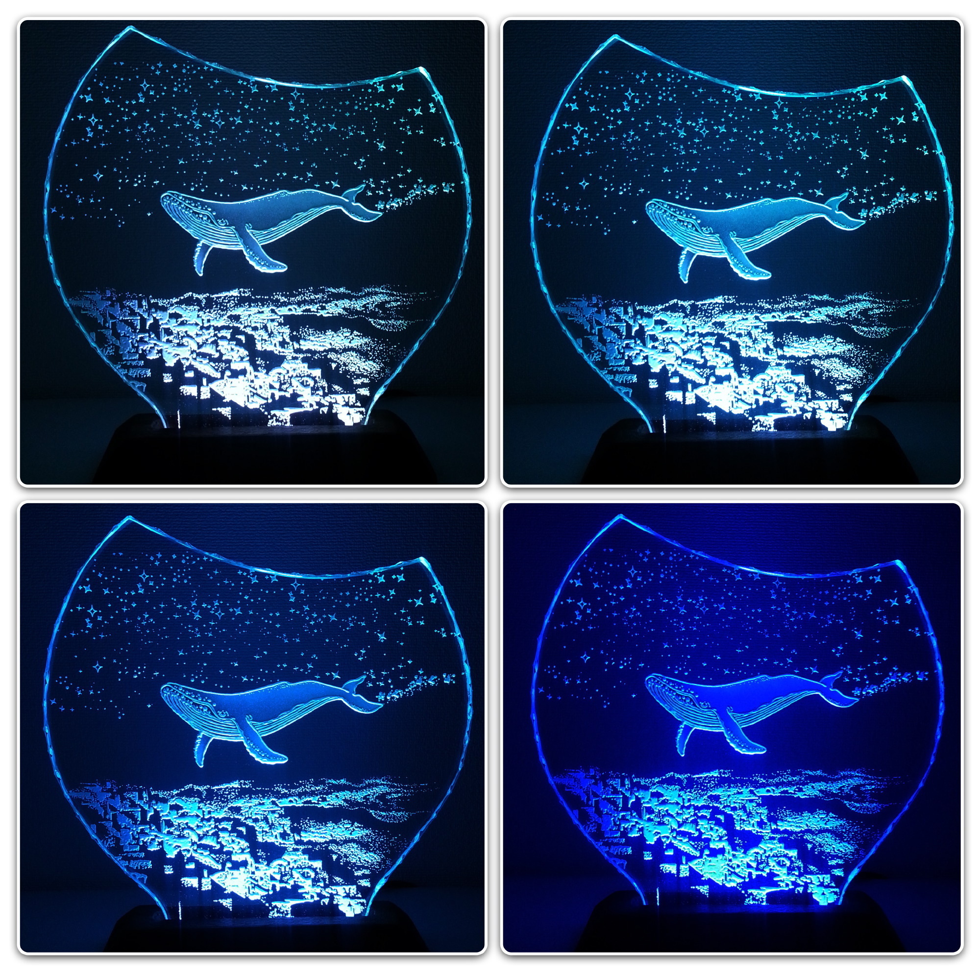 星降る夜・イルカ・プラハ ガラスエッチングパネル Mサイズ・LEDスタンドセット（ランプ・ライト・照明） | mayasworks