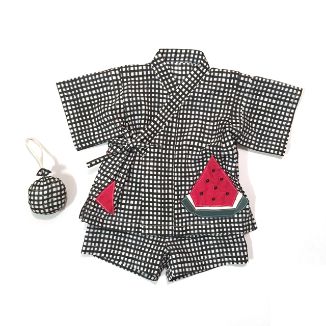 赤ちゃんじんべい 黒チェック スイカ Dottocheck Petit E