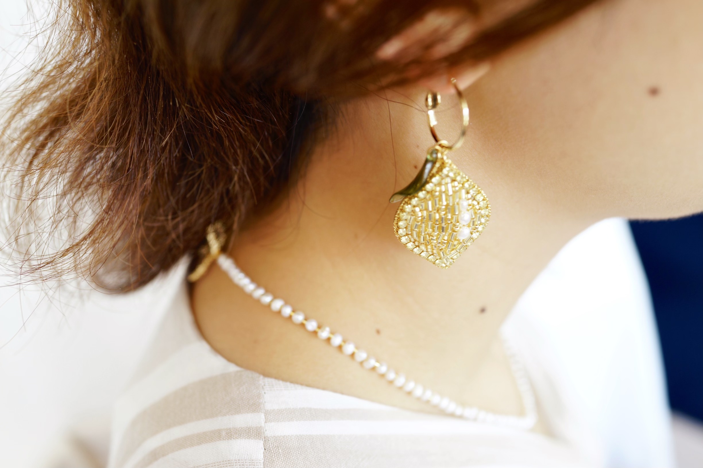 【刺繍ジュエリー】Lemon! ▽注文時に、ピアス/イヤリングお選びいただけます。