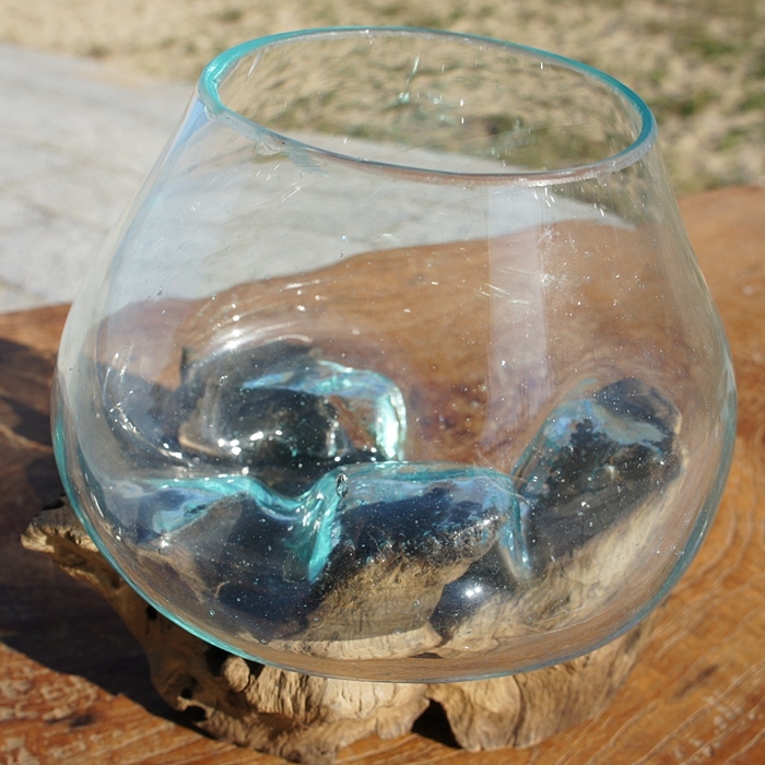 吹きガラスと天然木のオブジェXS 金魚鉢 メダカ 水槽 アクアリウム テラリウム コケリウム 花瓶 流木ガラス | アジアンファクトリー