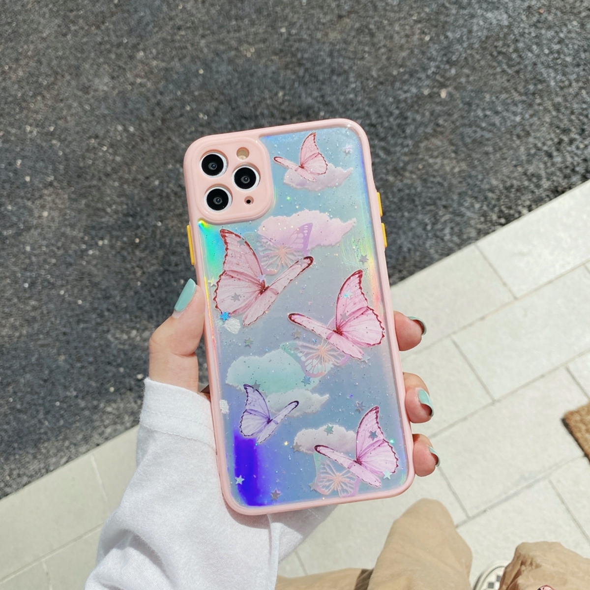 Iphone ケース 韓国 キラキラオーロラ蝶々ケース 透明 クリア カバー Tpu 個性的 シンプル 大人 可愛い おしゃれ 秋冬 Iphone7 Iphone8 Iphonese2 Iphonex Iphonexs Iphonexr Iphone11 Iphone11pro スマホケース 携帯ケース セレクトショップオンリーユー