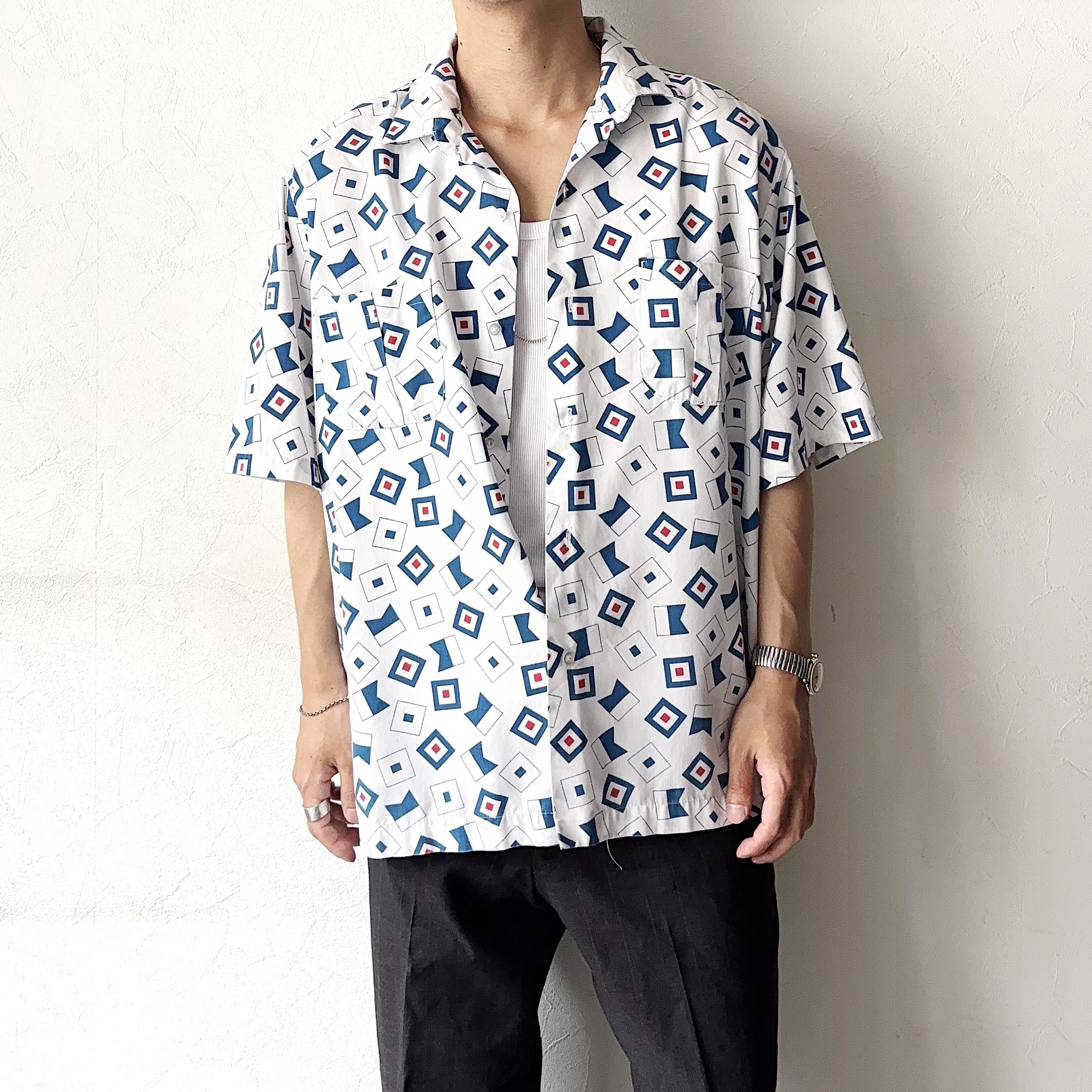 Vintage 80～90's【Crown Club】Patterned Short Sleeve Shirt の画像 3