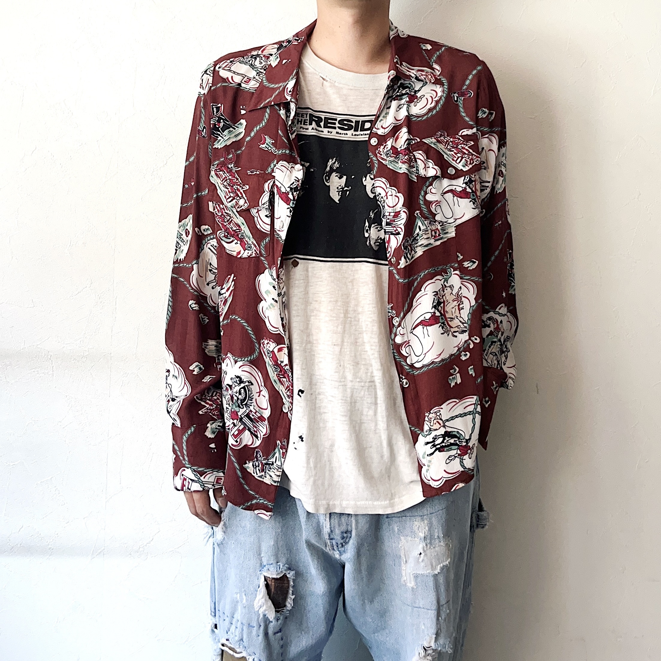 Y2K【Loco Lindo】"Cowboy" Patterned Rayon Shirt の画像 3