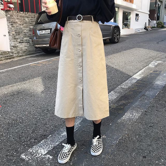 フロントボタン Aライン ボトムス レディース スカート フレアスカート ミモレ丈 レトロ ガーリー 大人ガーリー フェミニン 秋冬 春 Sk 0134 Y Happy Orurea ハッピーオルレア