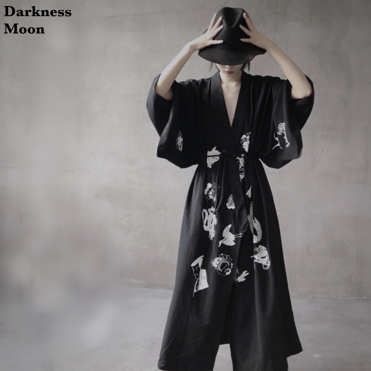 Darknessmoon Long Hit Unisex 和柄 モノトーン配色 浴衣 着物