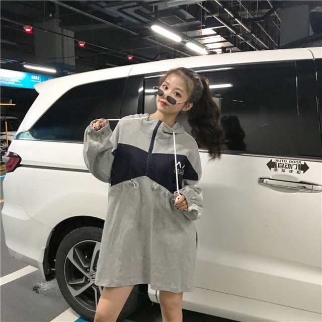 スポーティー ミニワンピース グレー バイカラー ミニワンピ 春夏 長袖 ストリート系 カジュアル オルチャン 韓国 Ptnym1380 Shop Suba