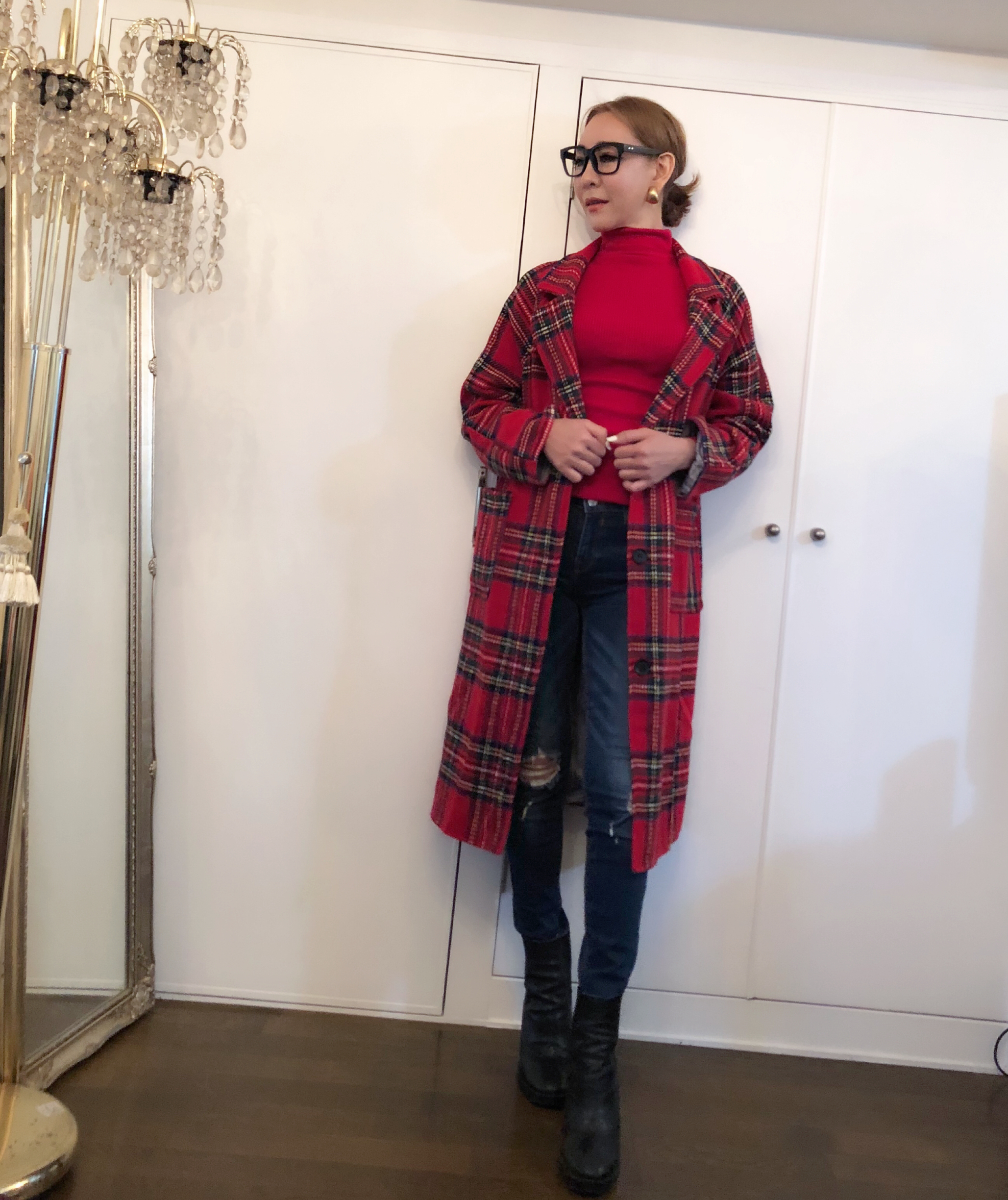 赤チェックコート セレクトショップベリンダ