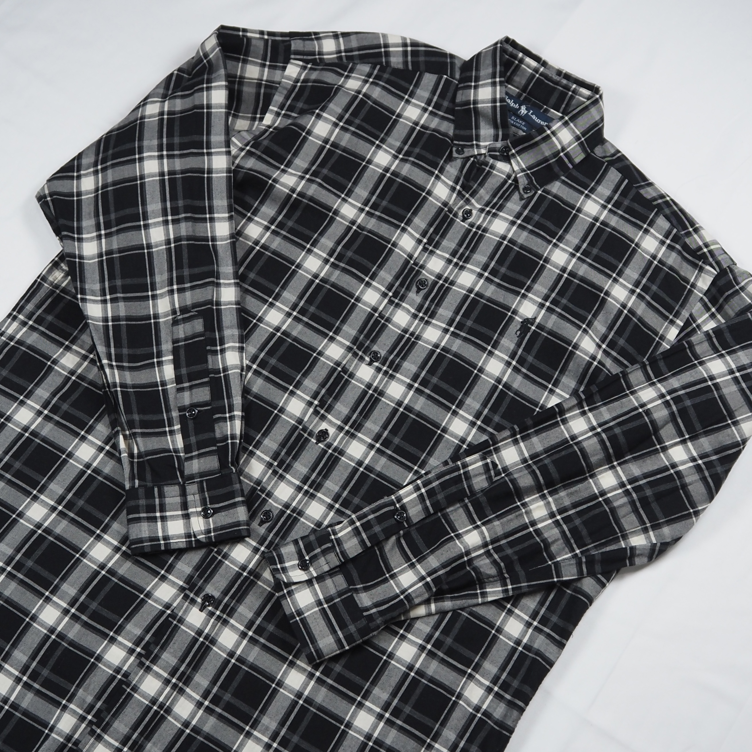 90’s Ralph Lauren Blake 長袖シャツ Sサイズ ブラック×ホワイト の画像 8