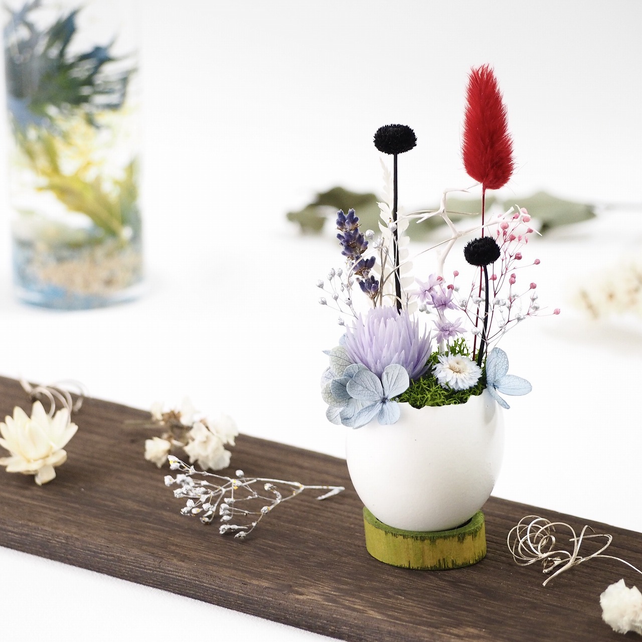 花のテラリウム ボタニカルエッグ 透明感のある海底 ほのかな灯り 58 Sango 花のインテリア工房 銀世界