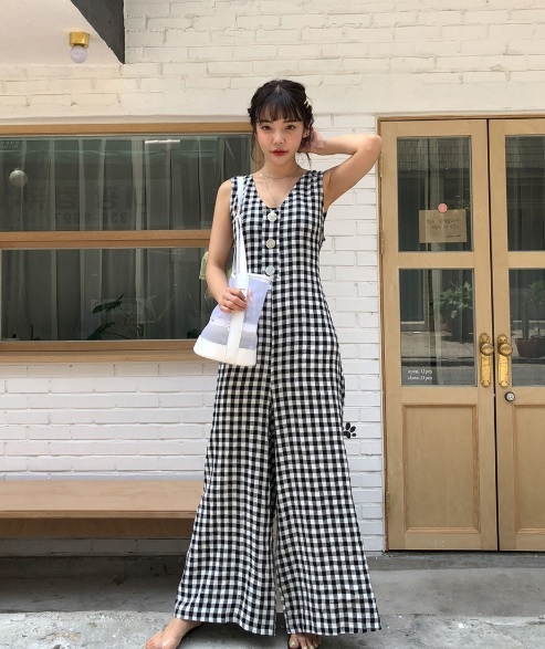 チェック柄 ワイドレッグ オールインワン レディース 韓国 オルチャン ファッション 夏服 レディース 夏新作 オールインワン 韓国風 レディース ファッション カジュアル 大人可愛い ナチュラル ノースリーブ スリーブレス ギンガムチェック 旅行 デート お出かけ 女子会