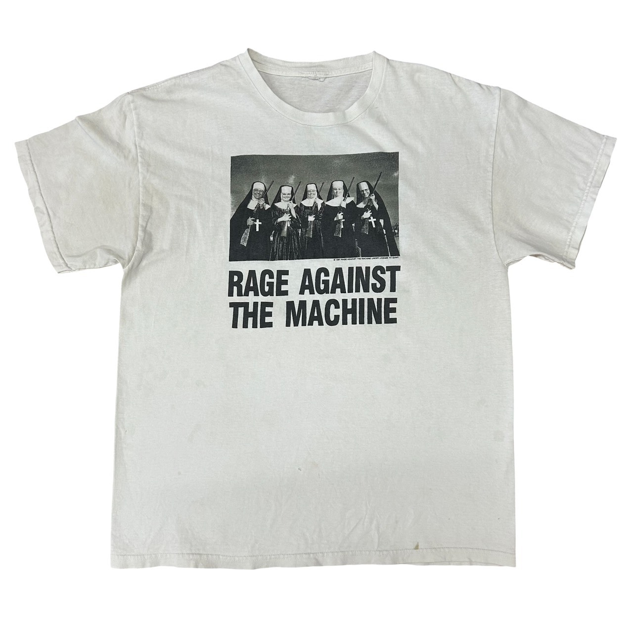 90s Rage Against The Machine RATM フォトプリント Tシャツ ホワイト バンドT Fits L