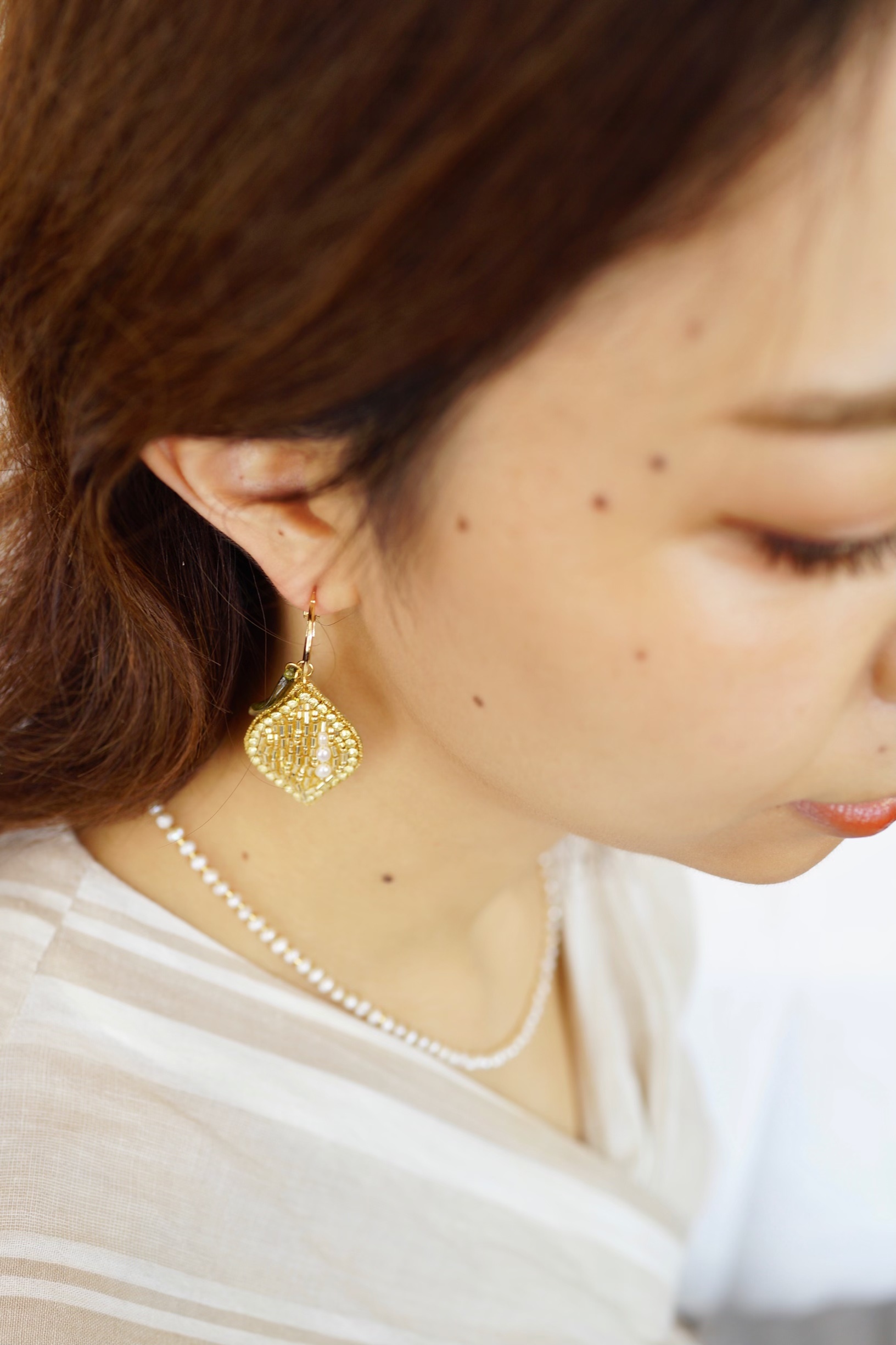 【刺繍ジュエリー】Lemon! ▽注文時に、ピアス/イヤリングお選びいただけます。