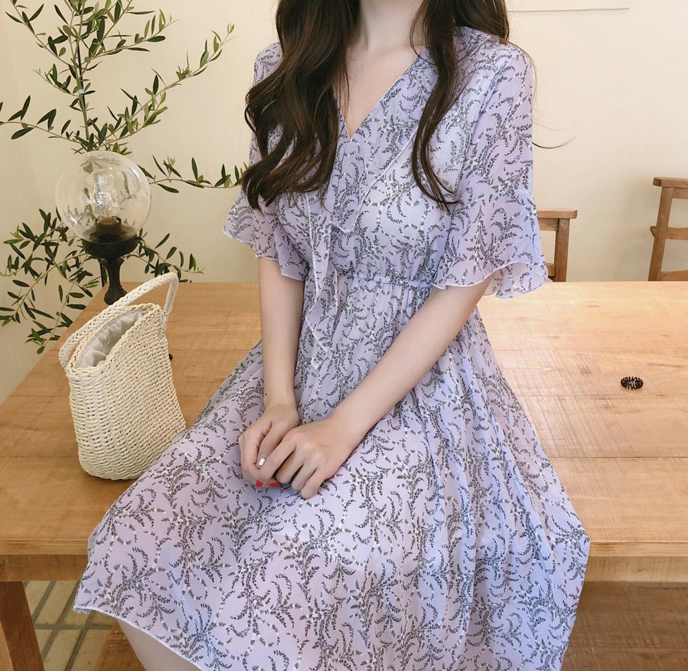 B86 あのイギリスのキャサリン妃も 愛した ラベンダーカラーの ラベンダー柄の ワンピース アロマ好きな女子にぴったり Wildcat Ash