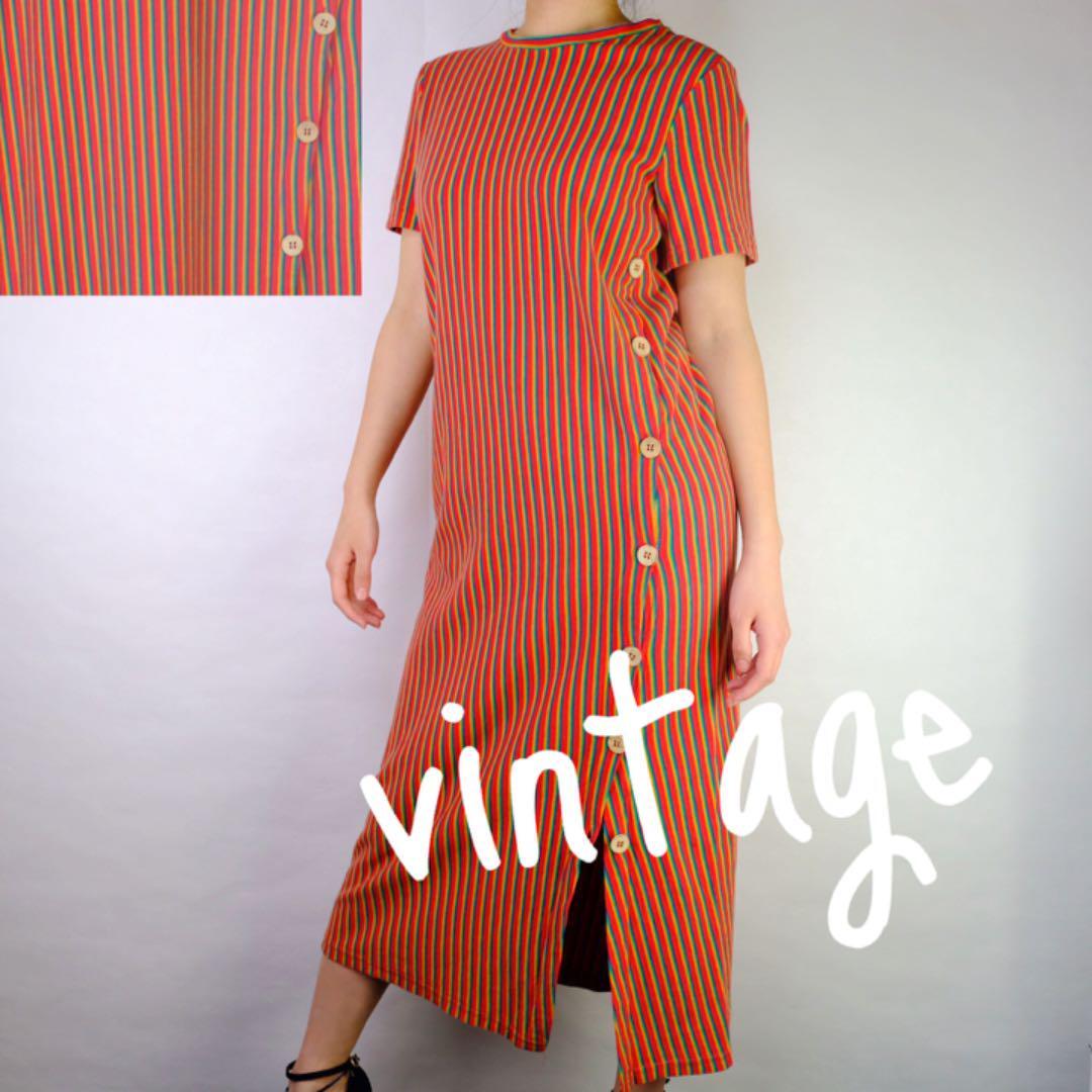 古着 昭和 ストライプ レトロワンピース 50s60s ビンテージ Rico Clothing