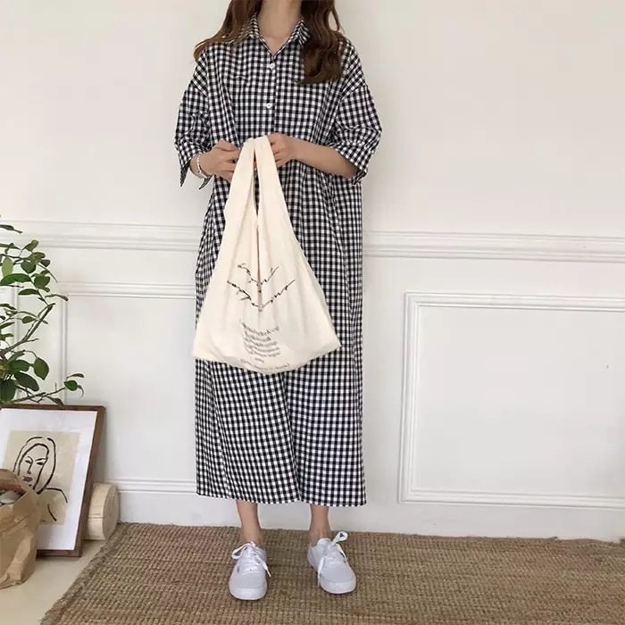 ギンガムチェックロングシャツワンピース Jbgcompany