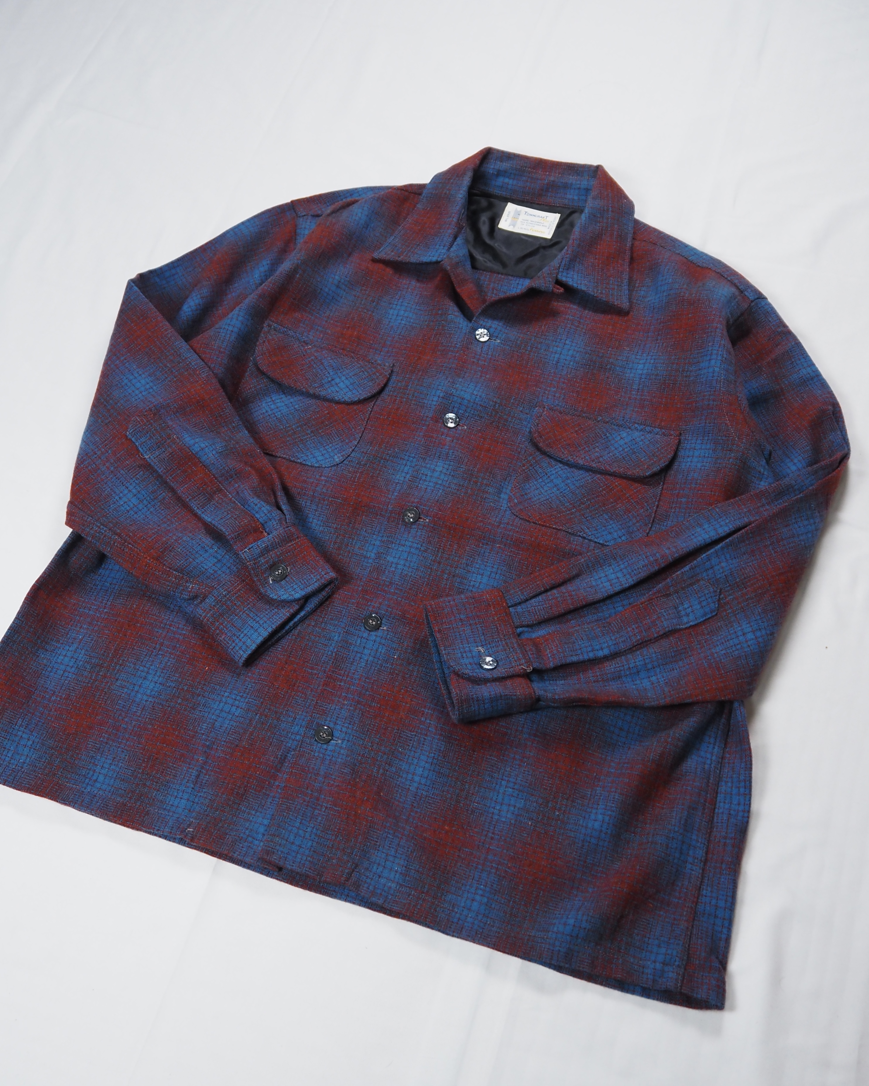 【VCM入荷】70’s Towncraft ウールシャツ レッド×ブルー オンブレ の画像 3