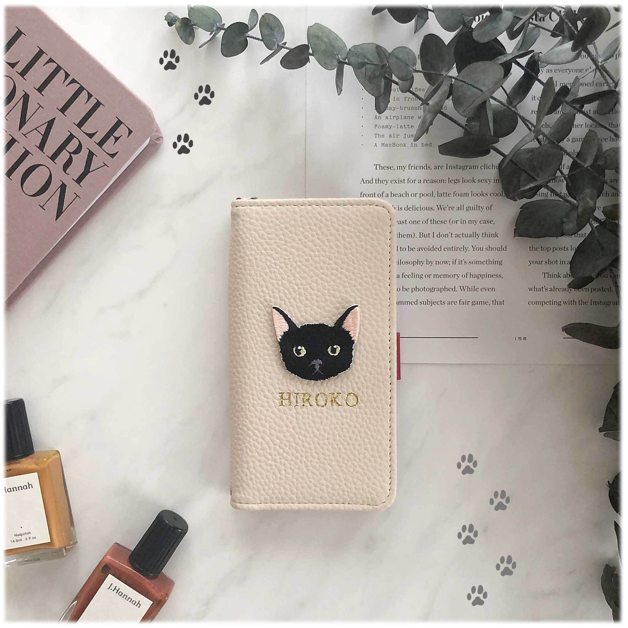 全機種対応 名入れ可能 黒猫ちゃん Blackcat 手帳型アイフォンケース オリジナルスマホケース Amelie Handmade 全機種対応 名入れ可能 黒猫ちゃん Blackcat 手帳型アイフォンケース オリジナルスマホケース Amelie Handmade