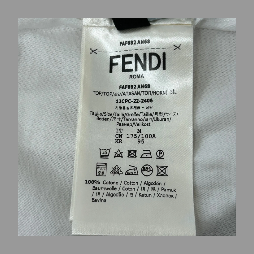 FENDI Men's Logo Print T-Shirt Size M Black Short Sleeve Designer Luxury Italy の画像 5