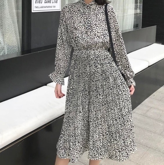 ワンピース ヒョウ柄 長袖 ミディ丈 シフォン ワンピースドレス 上品 ハイウエスト ウエストマーク お出かけ デート Op 0022 Y Orurea Berry オルレアベリー ワンピース ヒョウ柄 長袖 ミディ丈 シフォン ワンピースドレス 上品 ハイウエスト ウエストマーク お出かけ デート Op 0022 Y Orurea Berry オルレアベリー