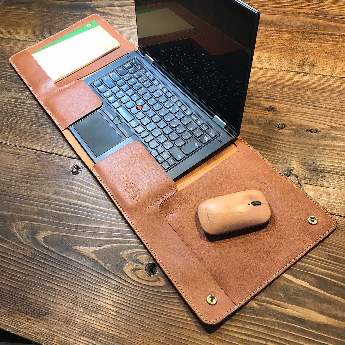一枚革で作ったラップタイプのノートPCカバー：トコ革 ／Lenovo Thinkpad X1 Yoga 専用 RUSTYDARE
