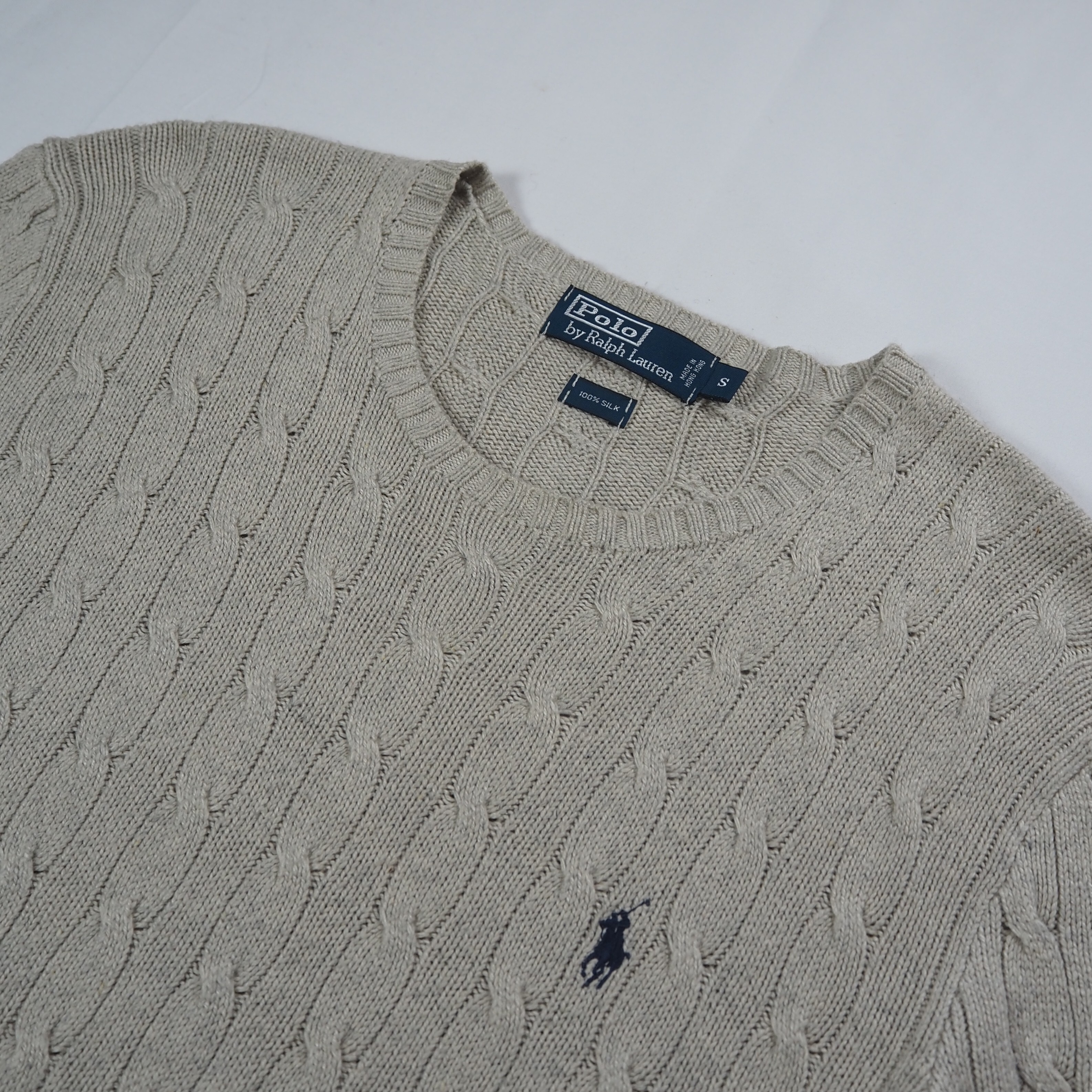 90's Ralph Lauren 100%シルク ケーブルニット Sサイズ の画像 3