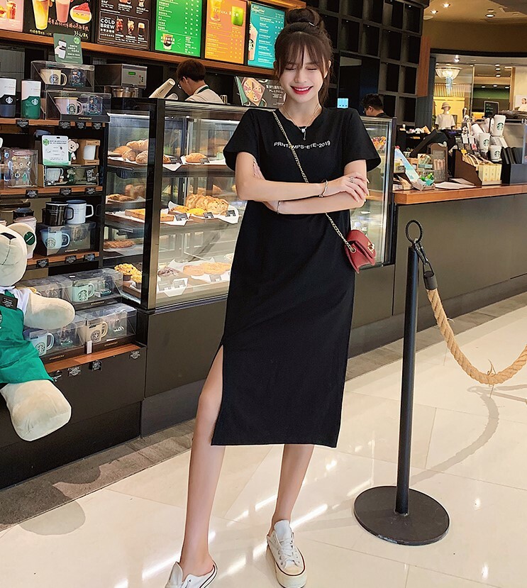 ワンピース ロングワンピース 膝下ワンピース ロングワンピース大きいサイズ ロングtシャツワンピース Tシャツワンピ ロングワンピース夏 半袖 リゾート ワンピース ロングワンピース黒 ロングワンピーススリット S M L Xl 2xl 3xl Viento