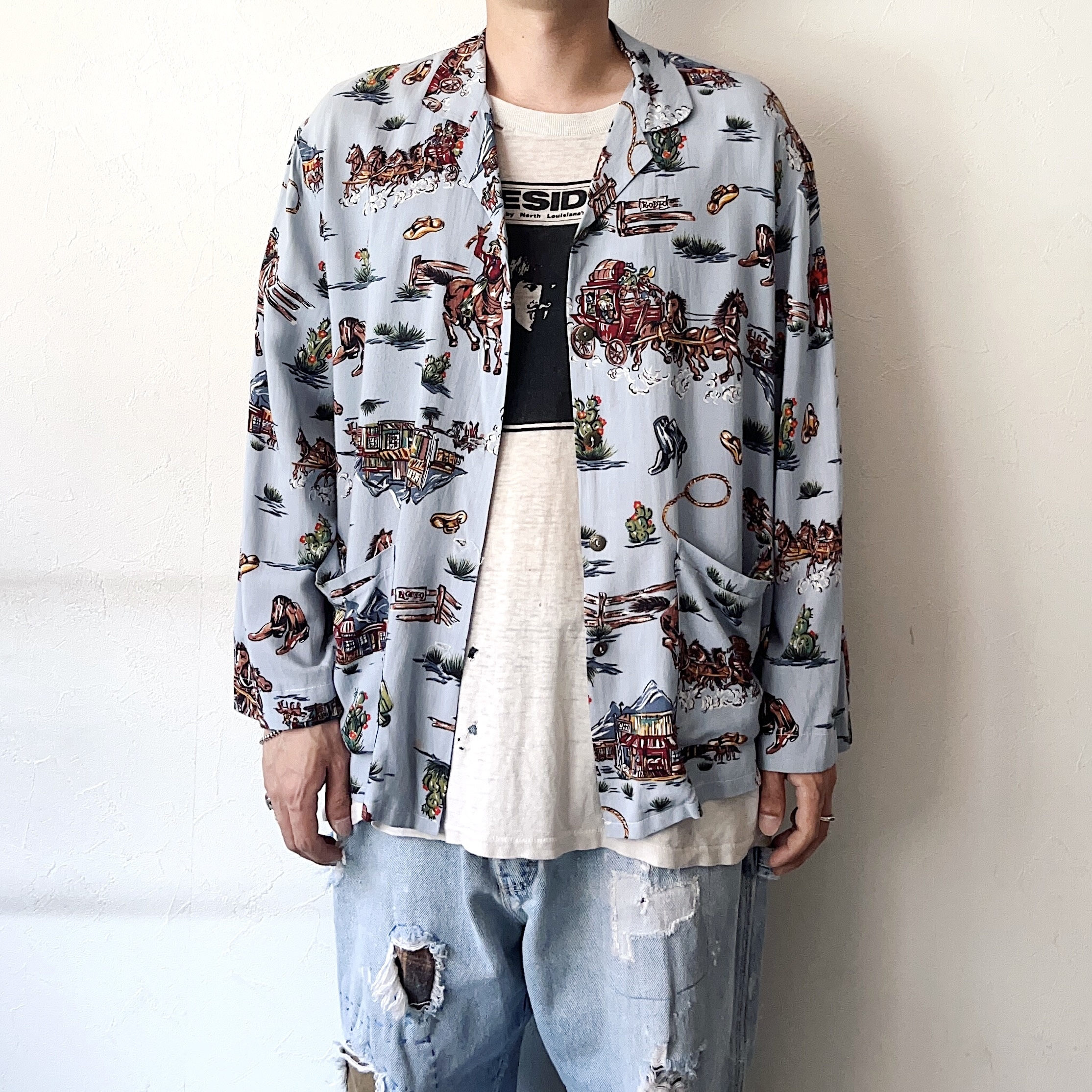 Vintage 90's【Maxou】"Cowboy" Patterned Rayon Shirt の画像 3