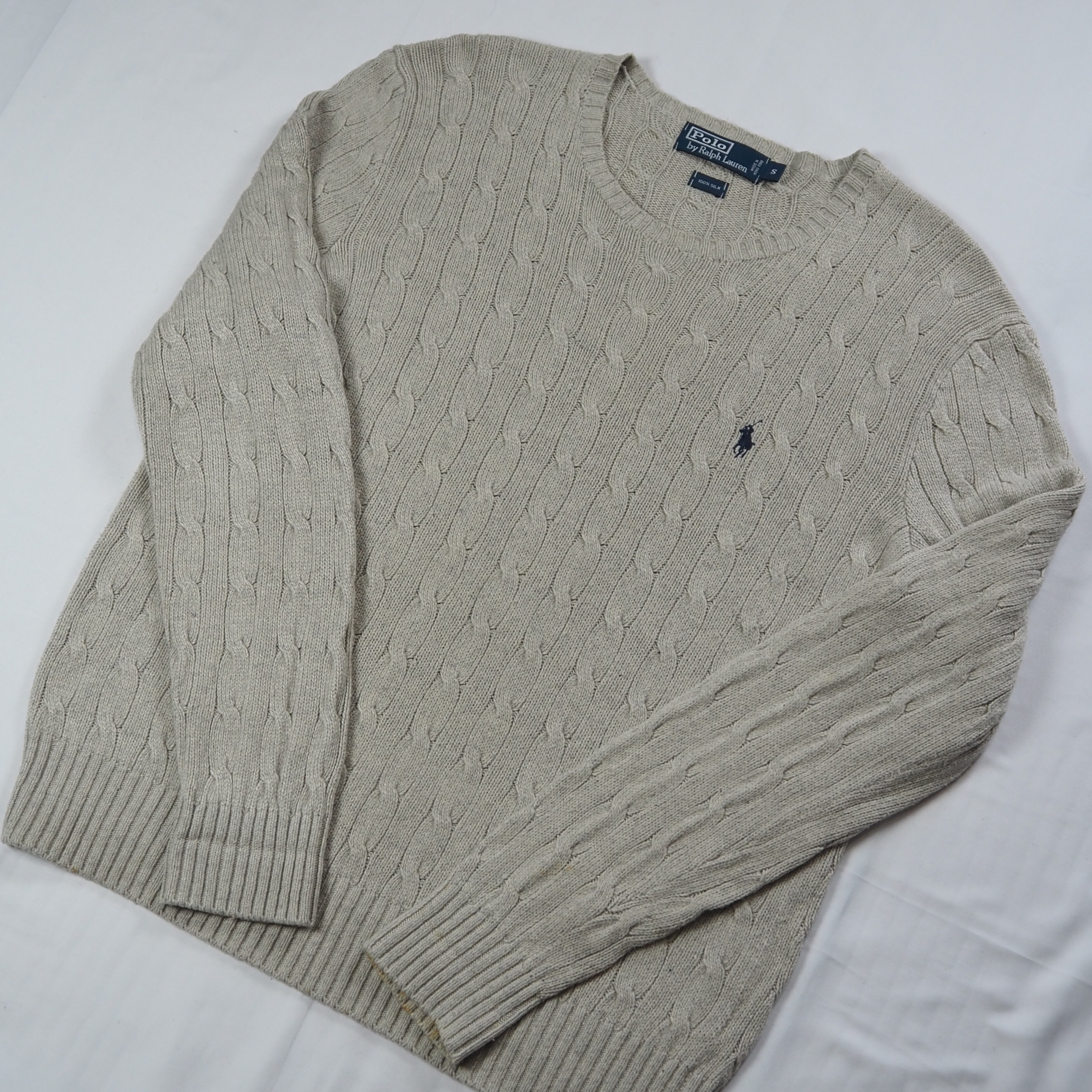 90's Ralph Lauren 100%シルク ケーブルニット Sサイズ の画像 9