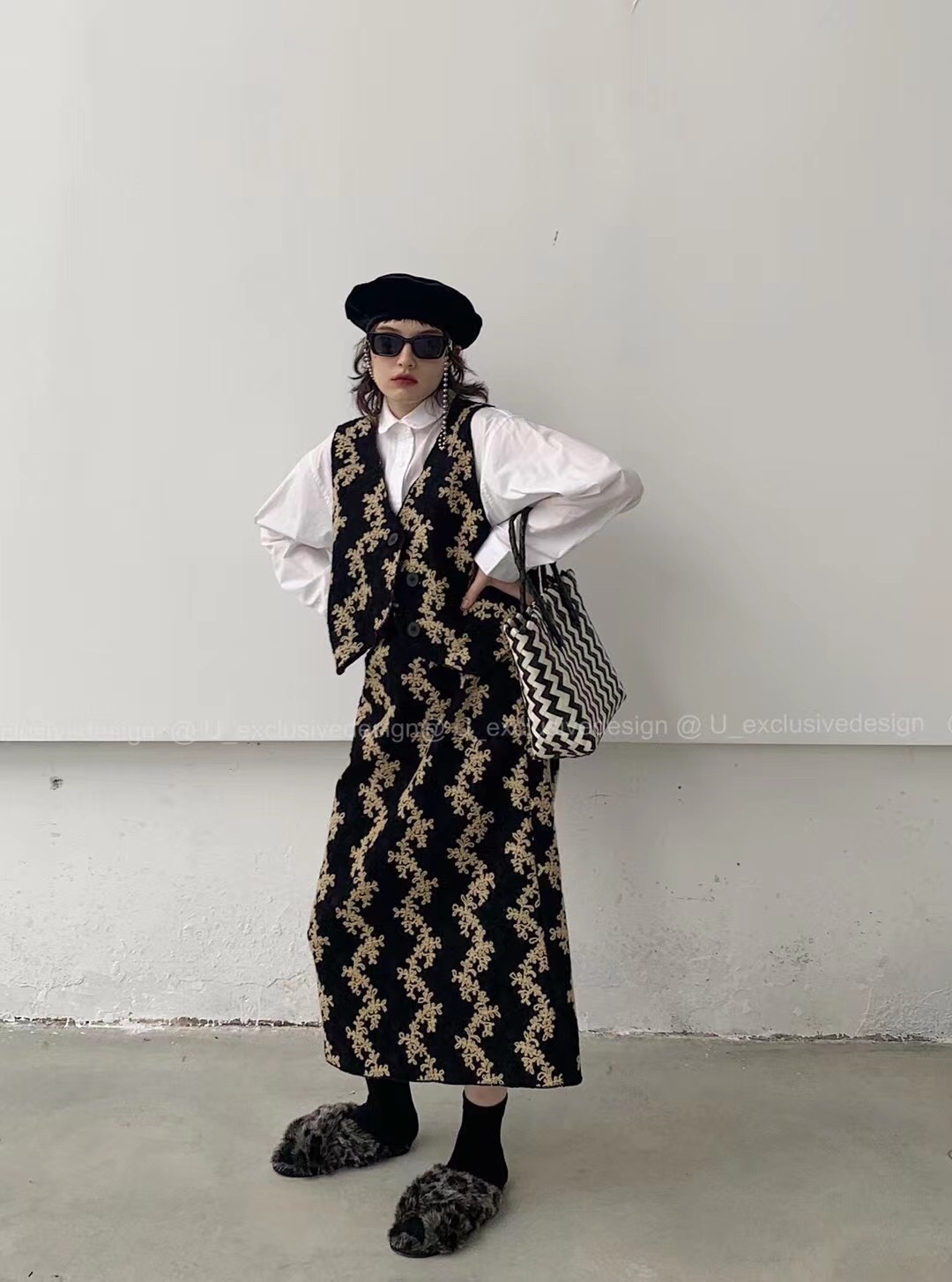 セットアップ】フェルトジャカード ジレ＋スカート セットアップ