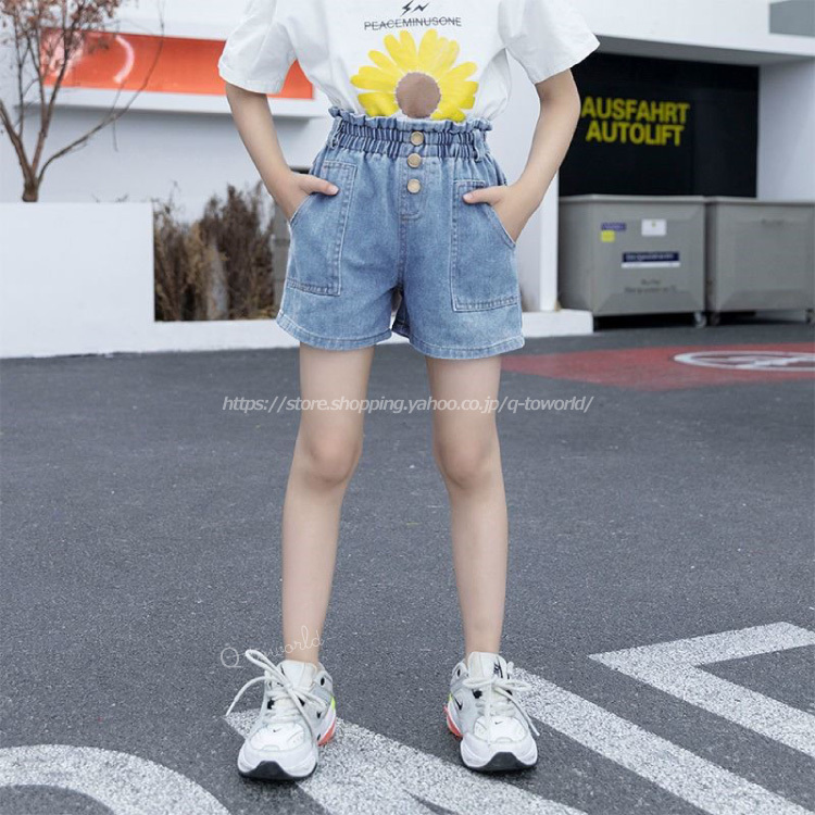 100 160 ショートパンツ ブルー デニム パンツ カジュアル 韓国版 女の子 韓国子供服 子供服 Q Toworld キュートワールド 子供服 メール便は何点でも送料の合計は280円
