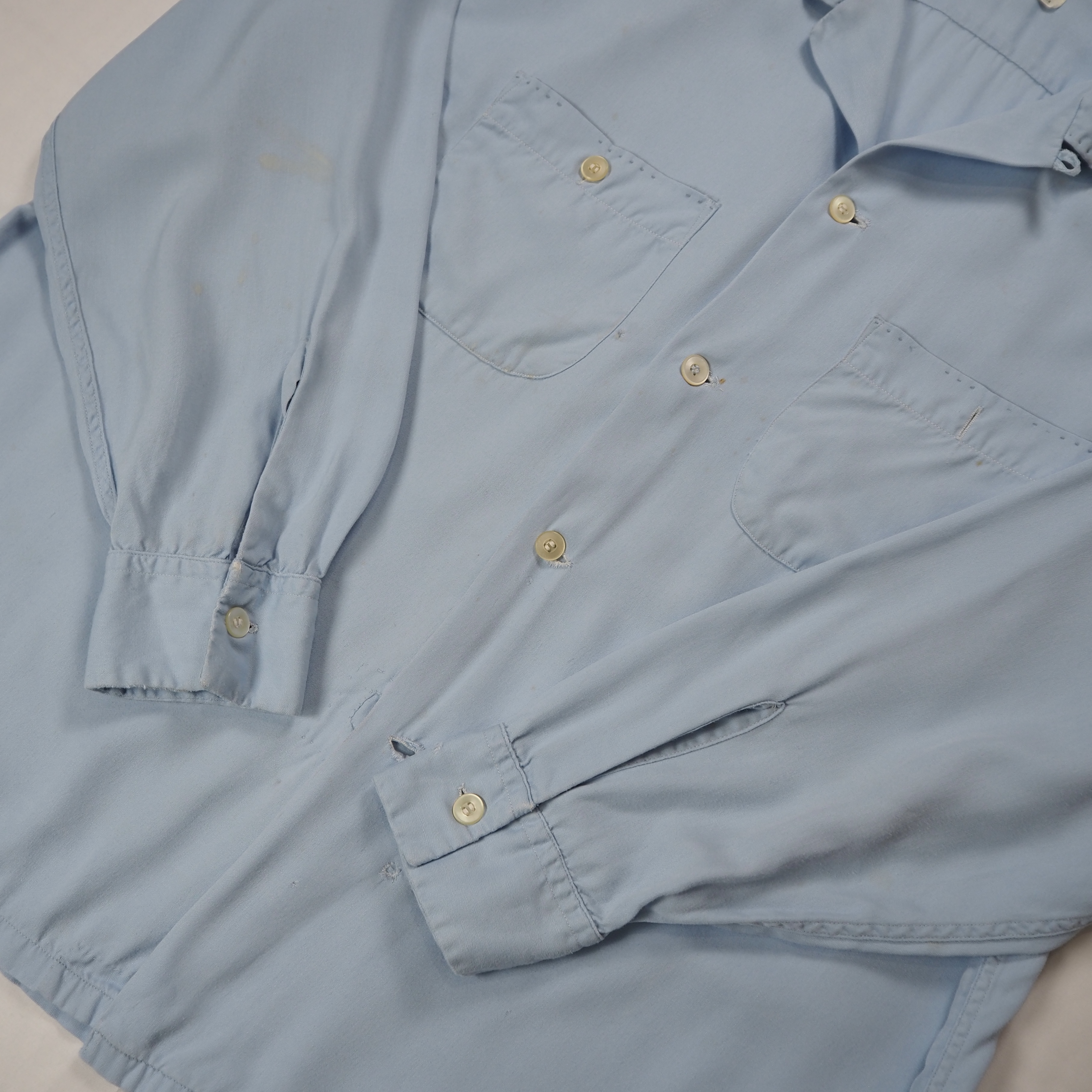50’s-60’s Van Heusen レーヨンシャツ Lサイズ ライトブルー の画像 7