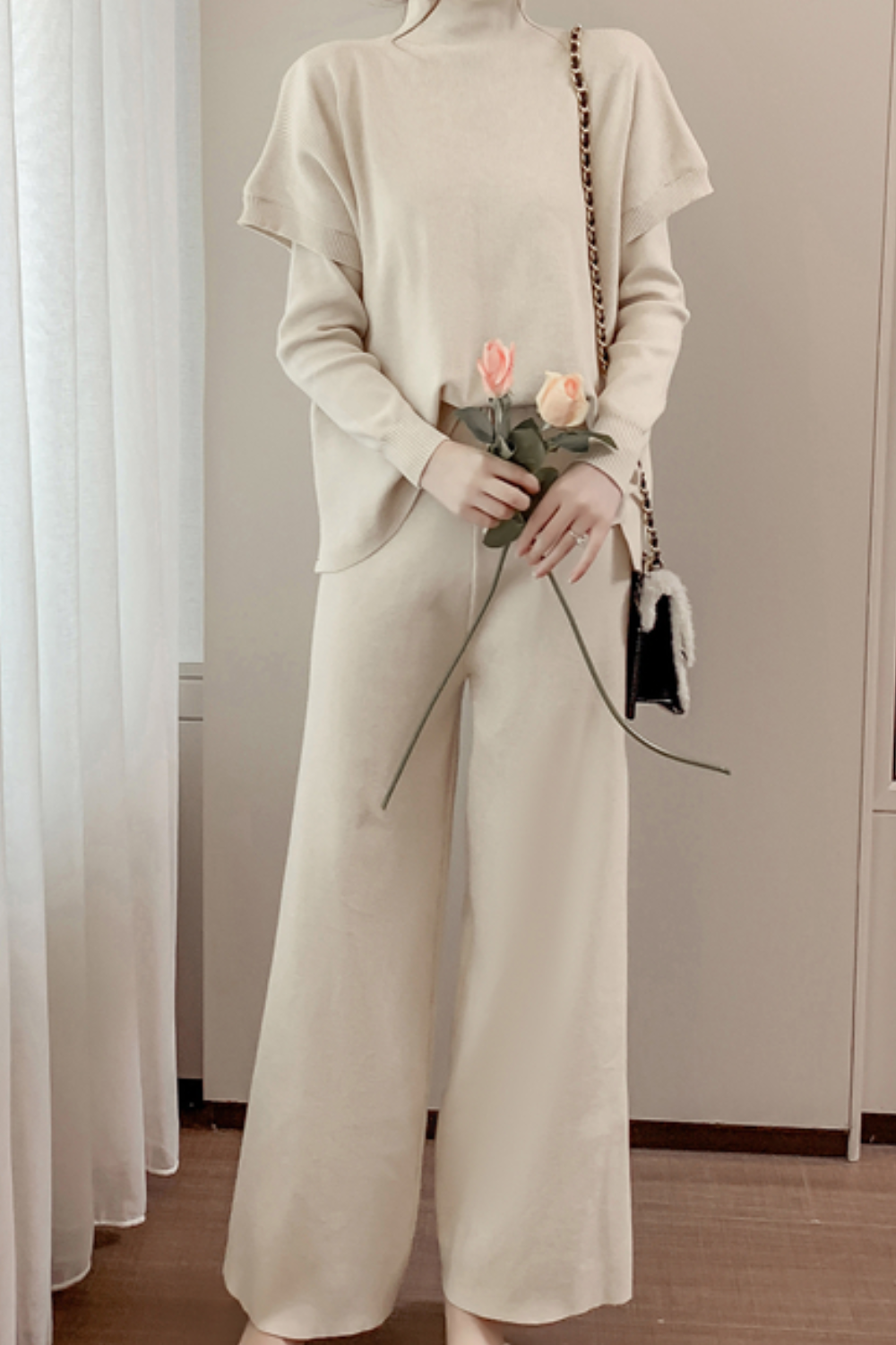 ロングスリーブニット ショートスリーブニット パンツ3ピースセット 0518 Amu ロングスリーブニット ショートスリーブニット パンツ3ピースセット 0518 Amu