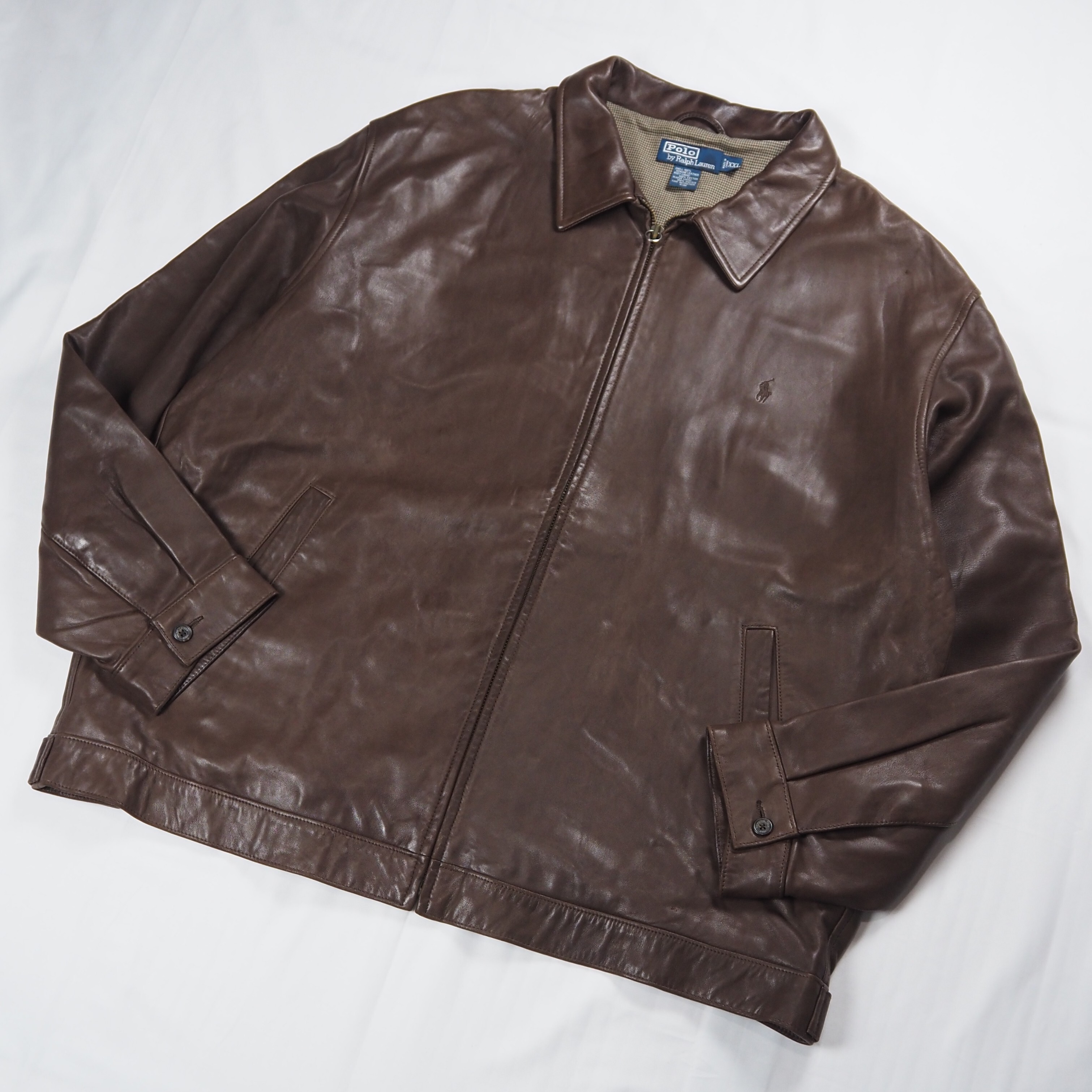 【9/23 20:00入荷】90's Ralph Lauren ラムレザージャケット XXL ブラウン の画像 2