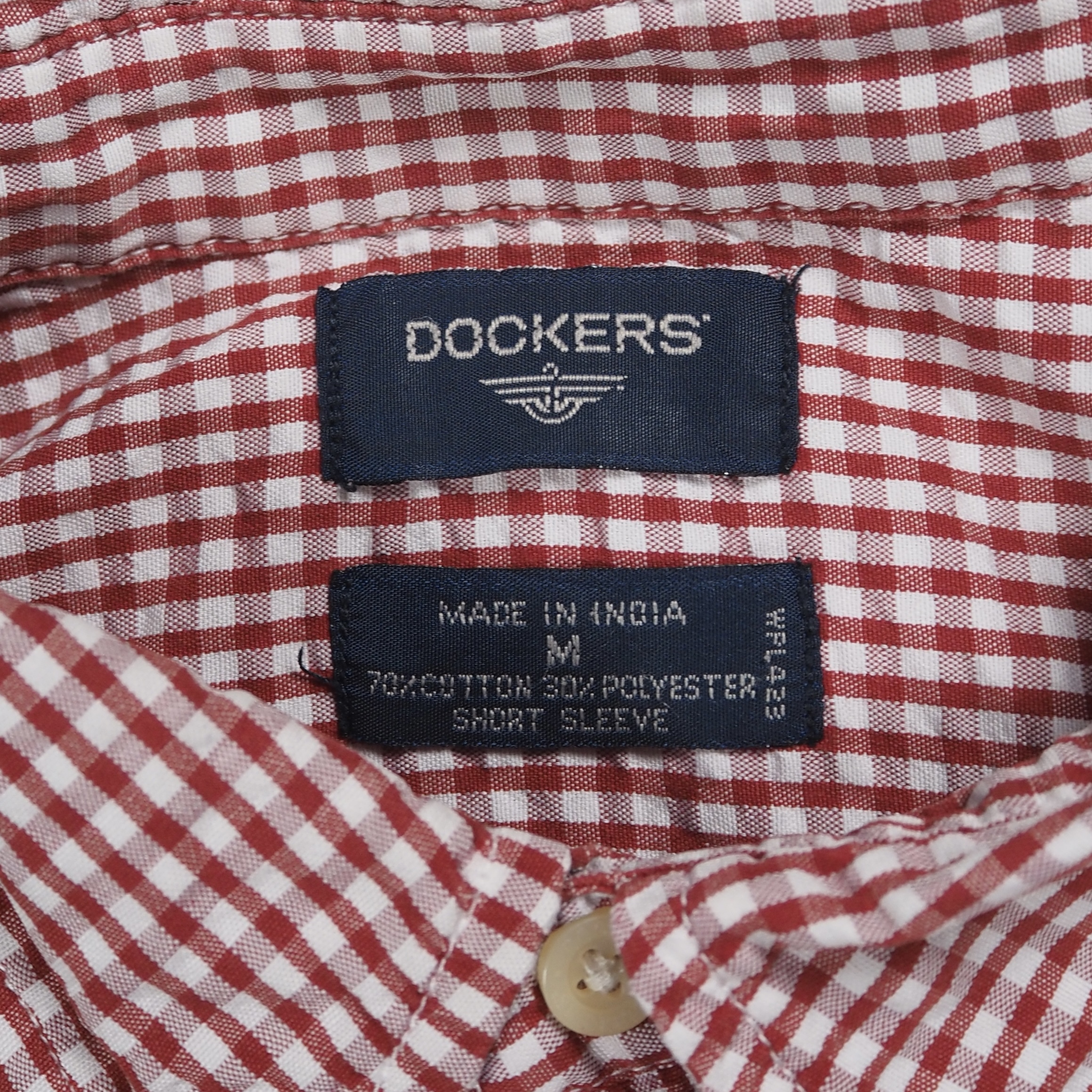 90’s Dockers 半袖コットンシャツ ギンガムチェック Mサイズ レッド の画像 8