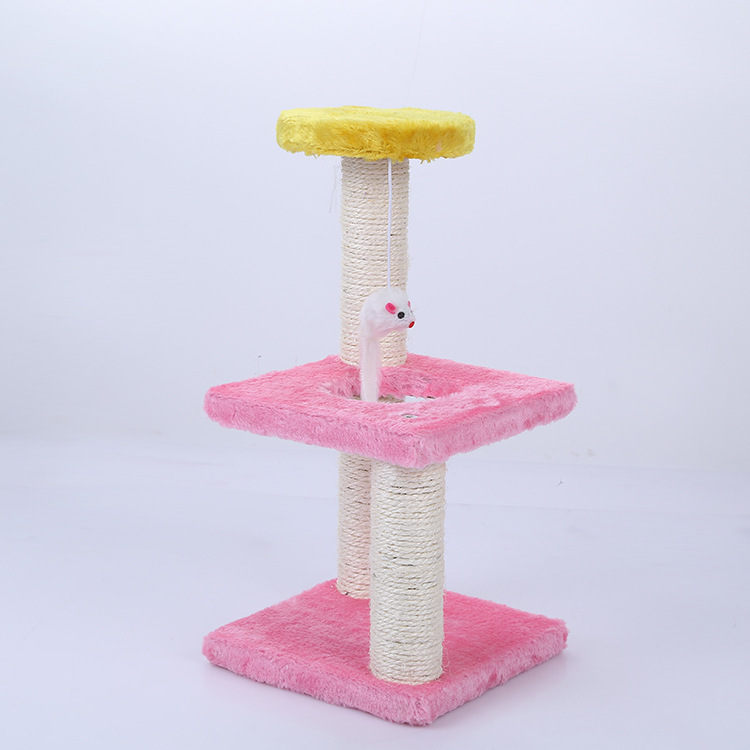 送料無料 キャットタワー 組み立て簡単 3階建て ピンク イエロー Ypshop