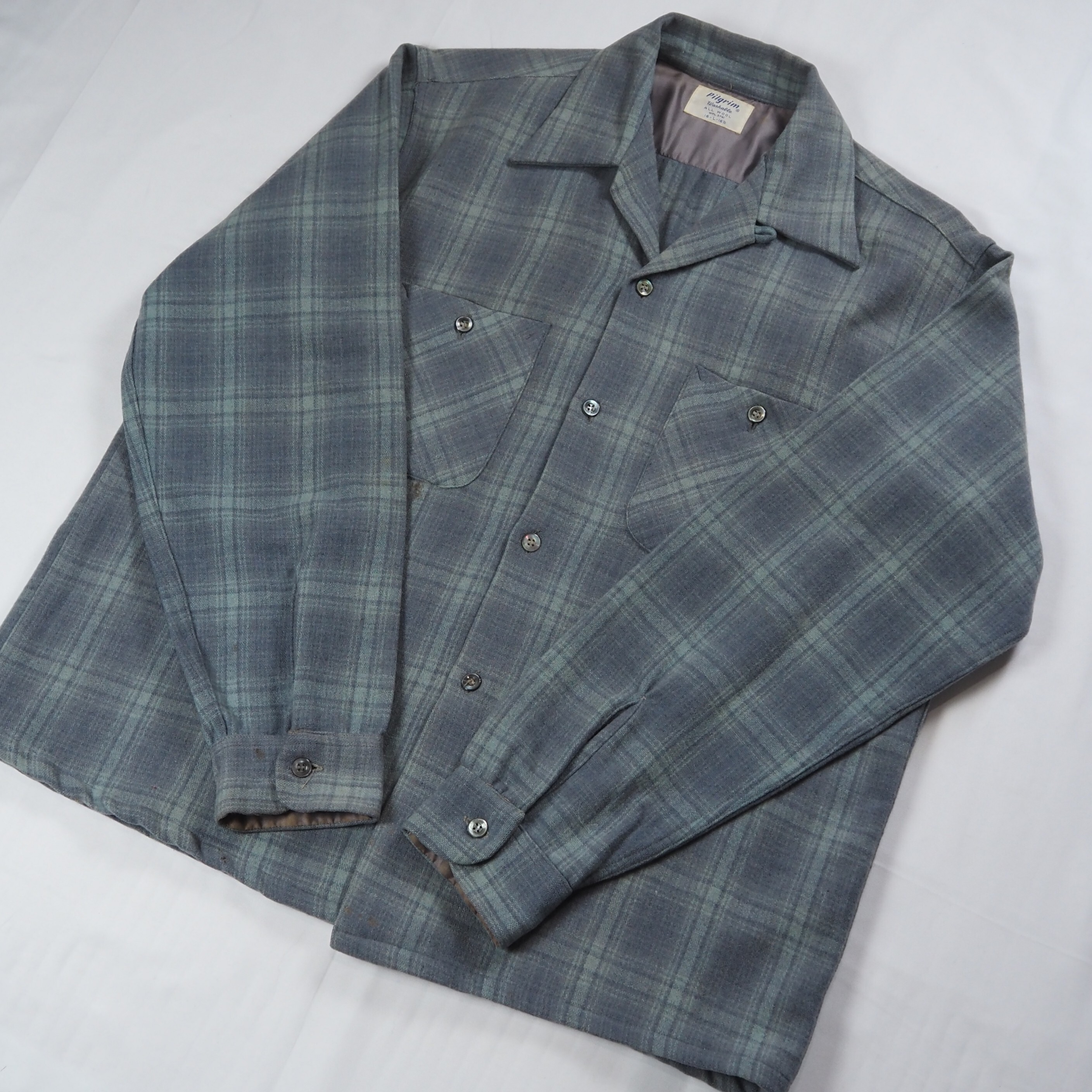 【9/23 20:00入荷】50's Pilgrim ウールシャツ グレー×ライトグリーン の画像 11